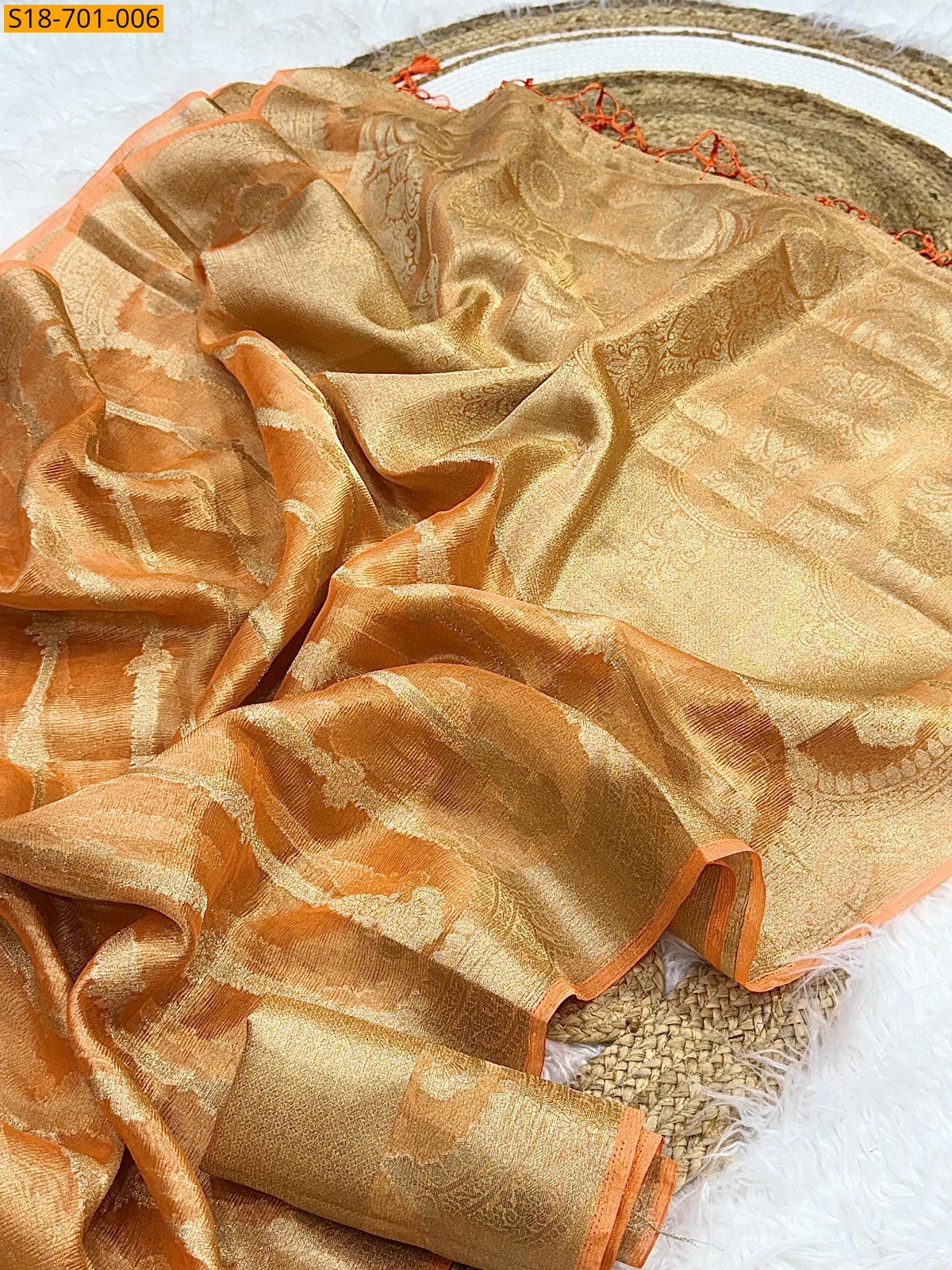 Orange Fancy Organza Tissue Sarees