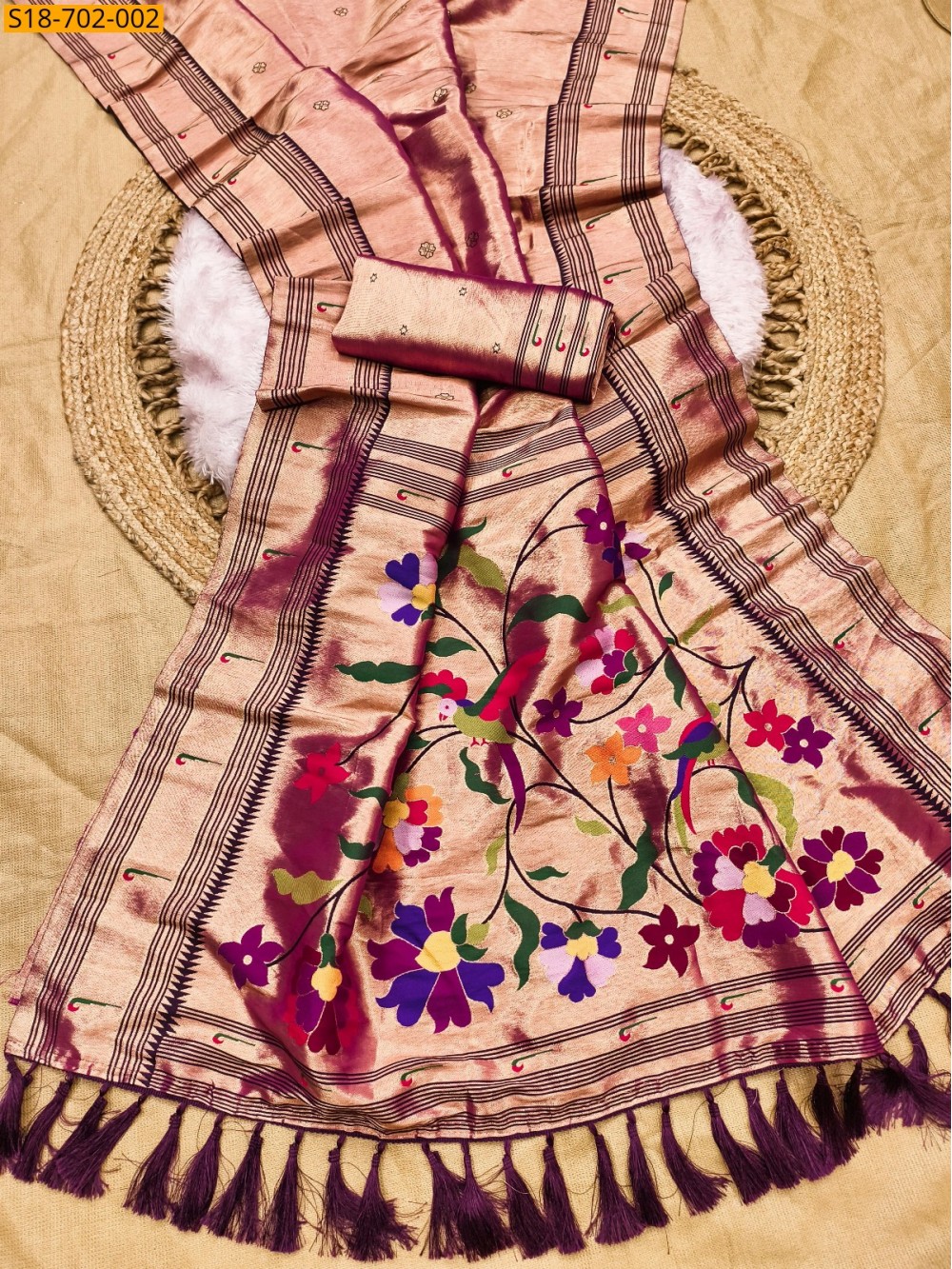 Soft zari tissue paithani silk sarees