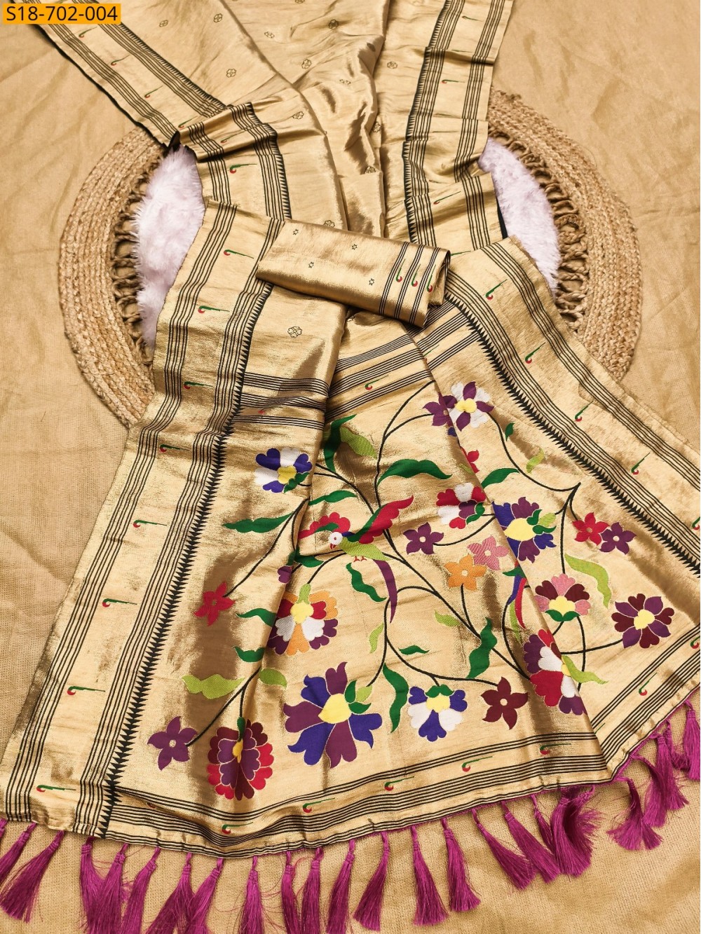 Soft zari tissue paithani silk sarees