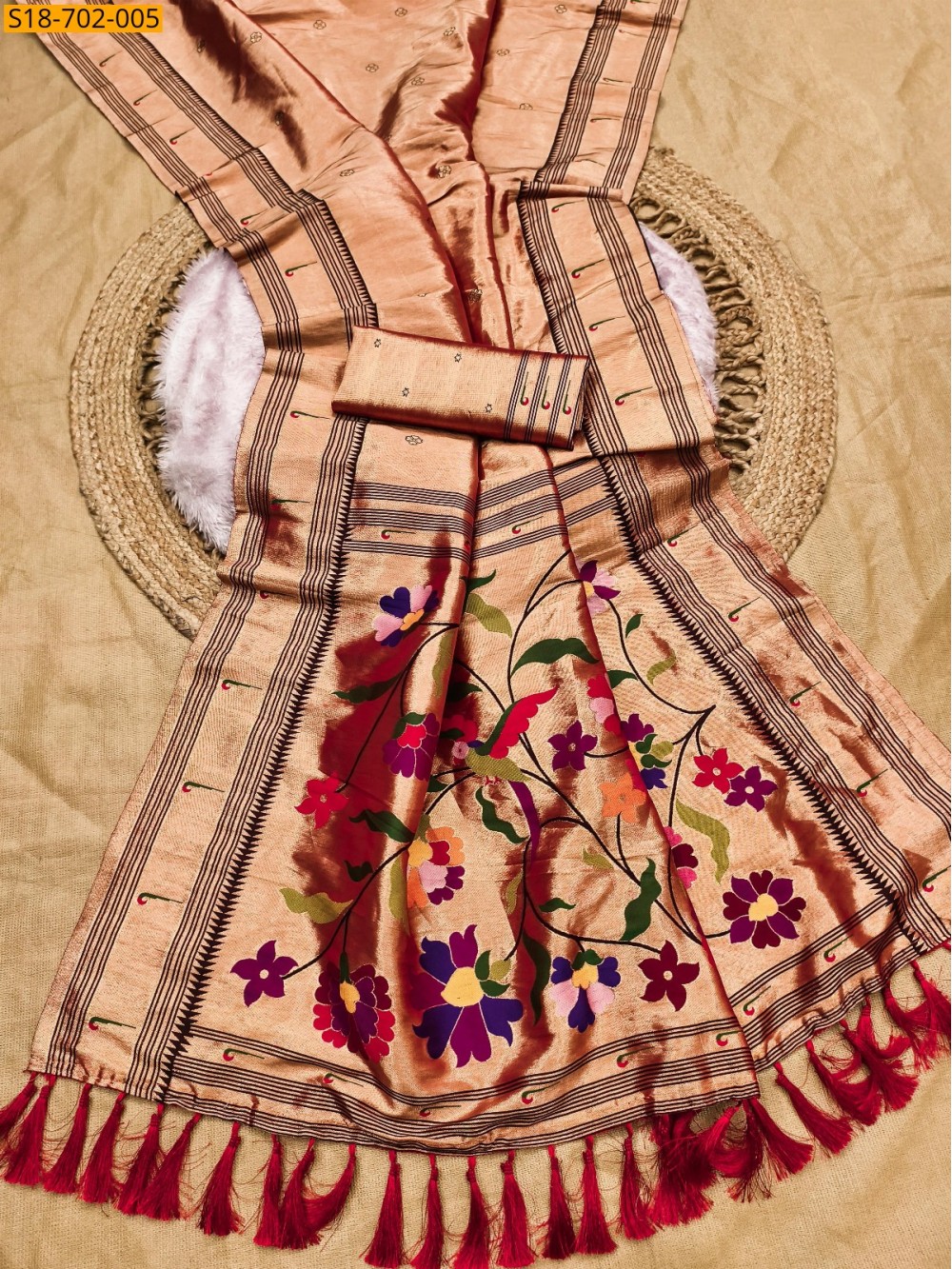 Soft zari tissue paithani silk sarees