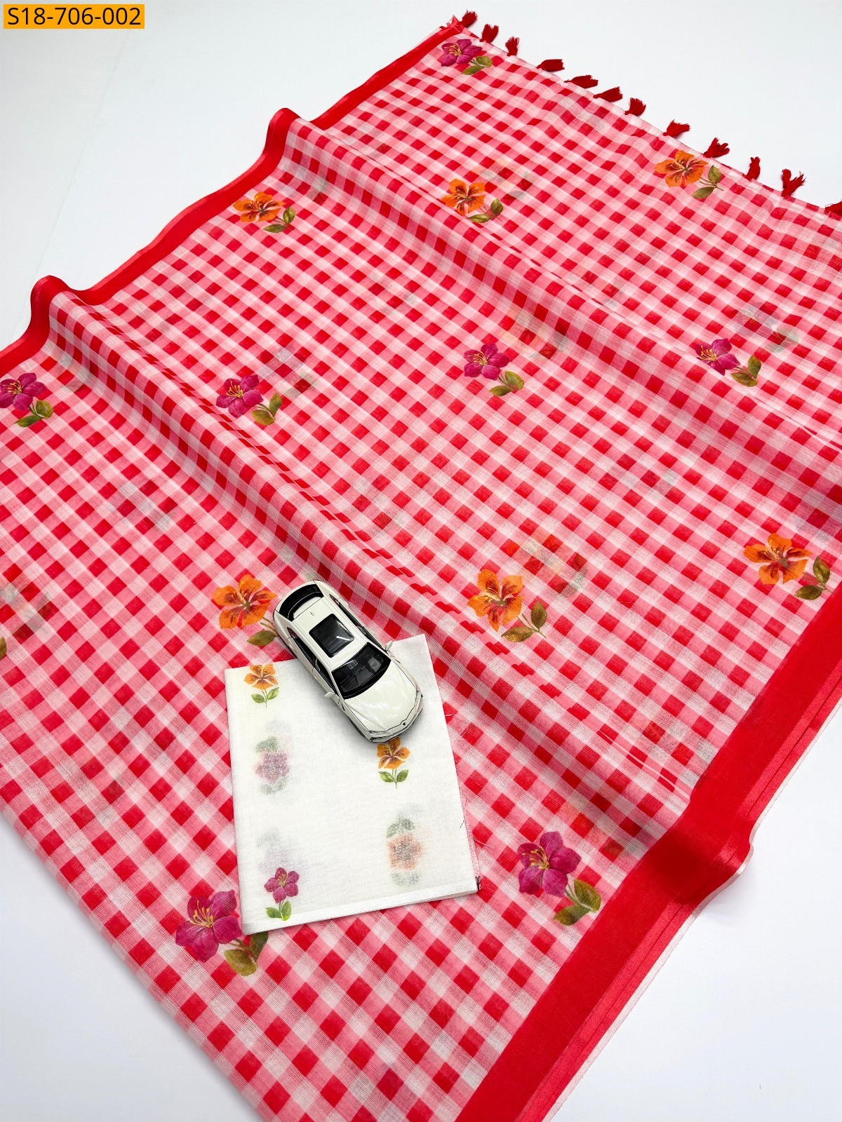 Red Soft Linen Sarees