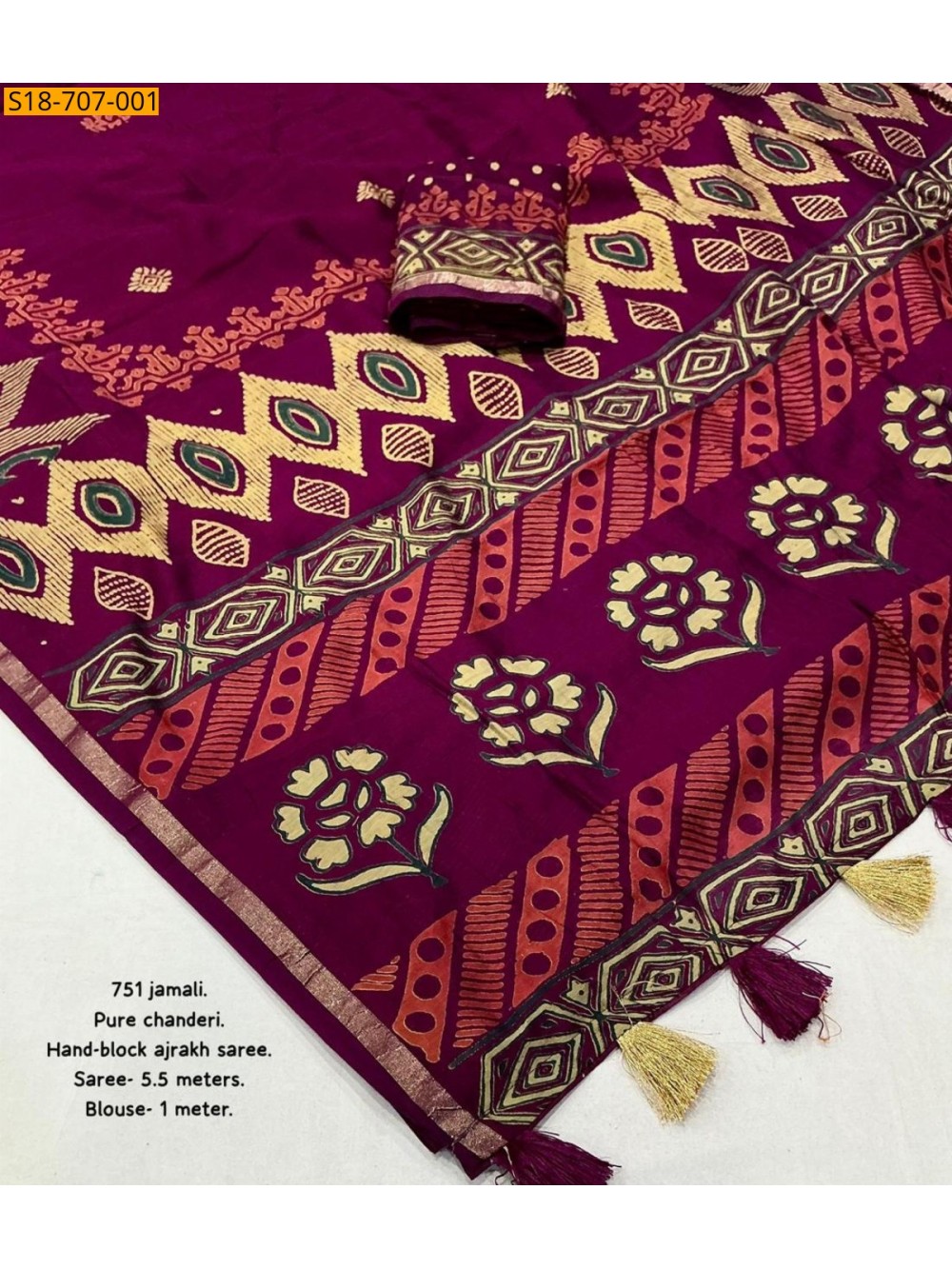 Chanderi cotton handblock printed sarees