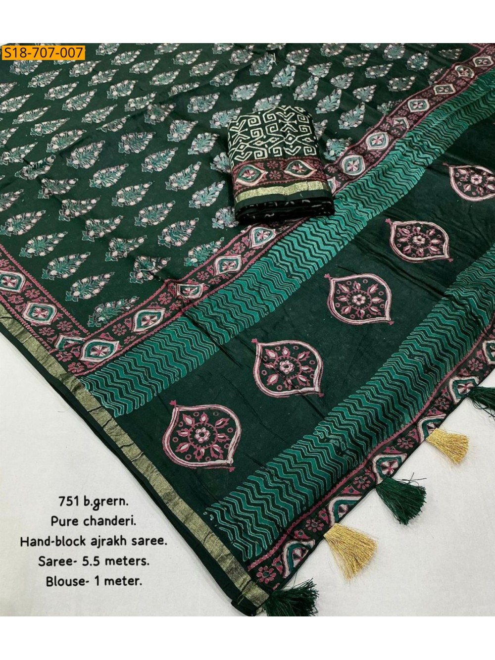 Chanderi cotton handblock printed sarees