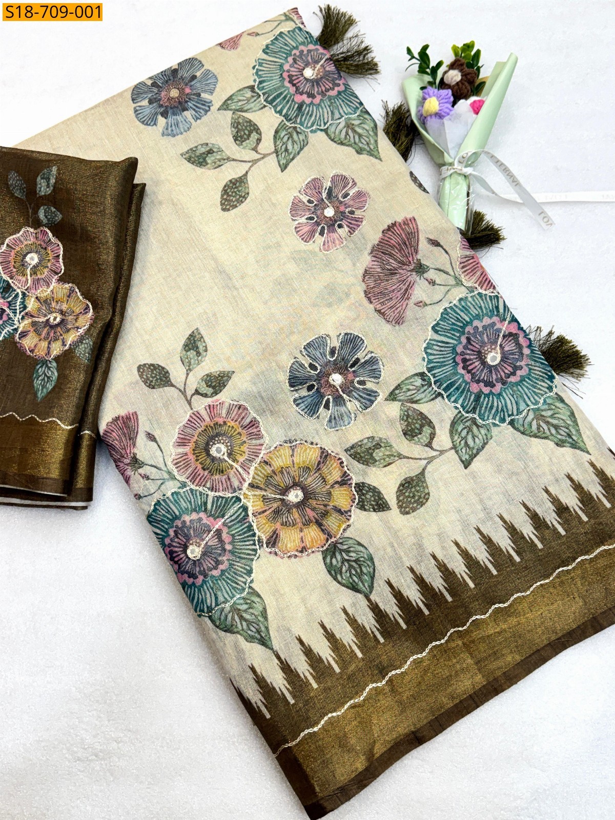 Brown Soft Erode Tissue Zari Sarees