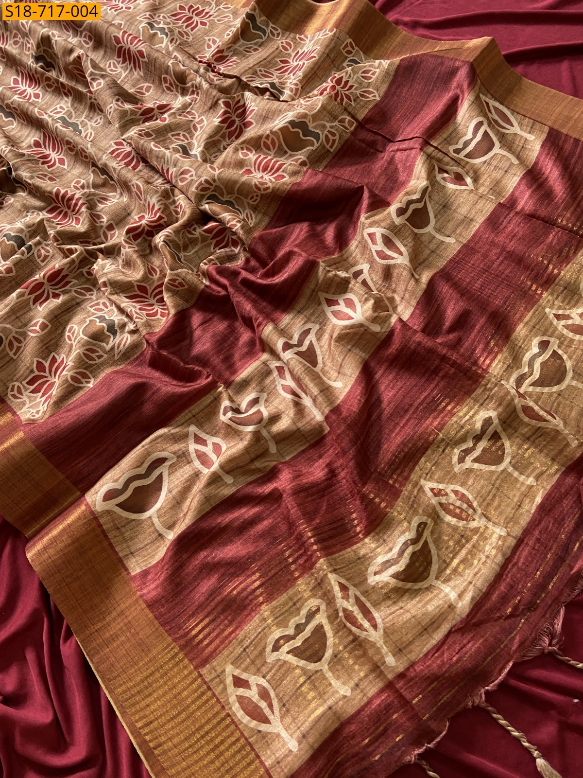 Beige Soft Tussar Silk Saree