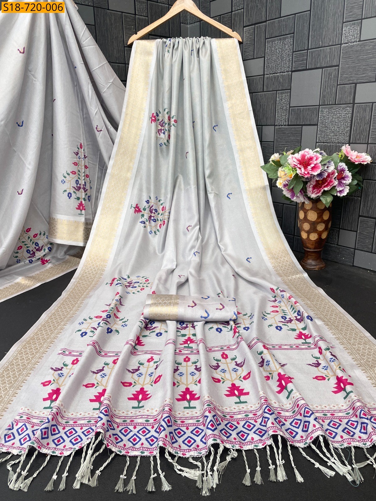 Light gray Fancy softy digital silk sarees