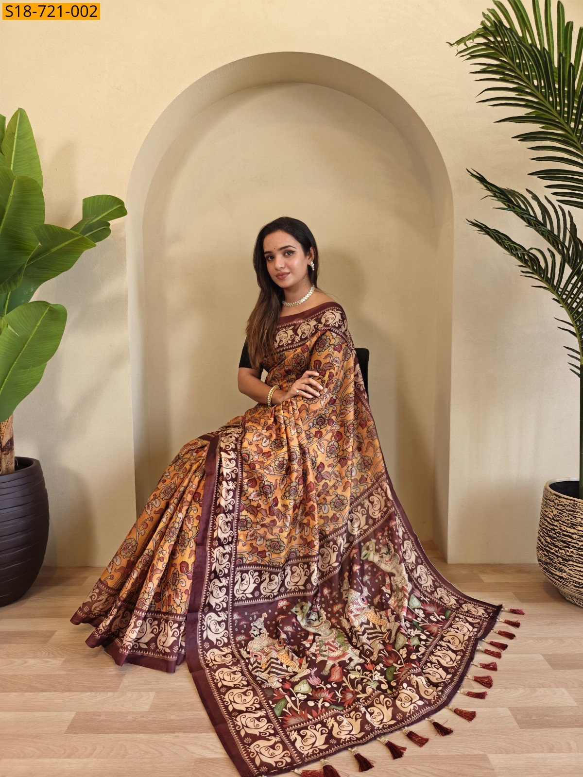 Brown Soft Cotton Chanderi Sarees