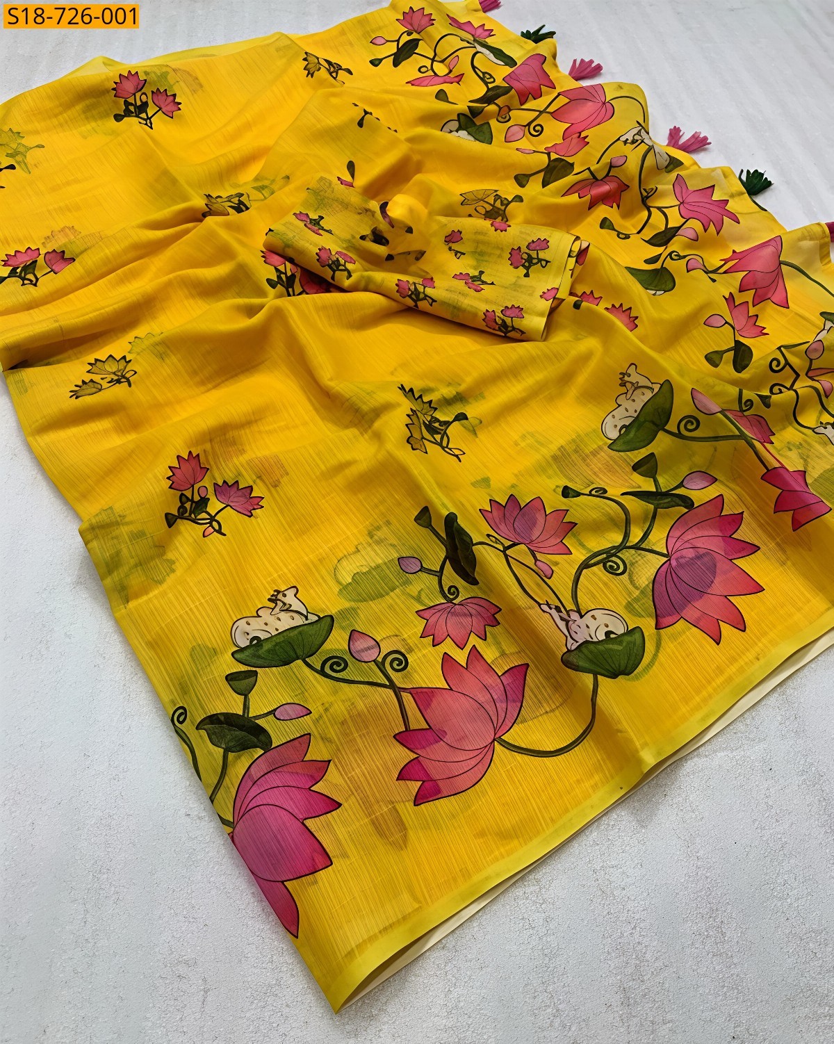 Yellow Fancy Linen Blooming Sarees