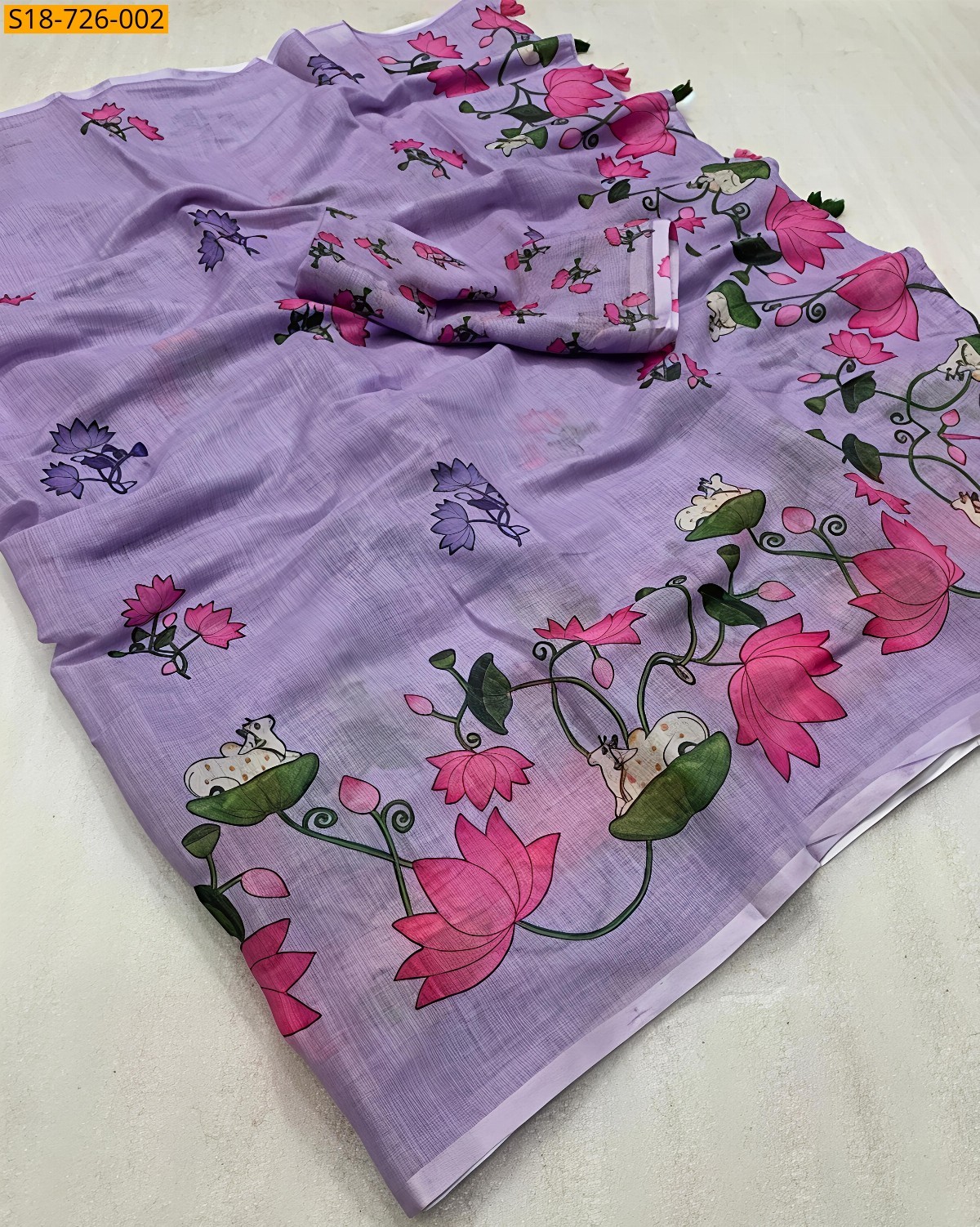 Lavender Fancy Linen Blooming Sarees
