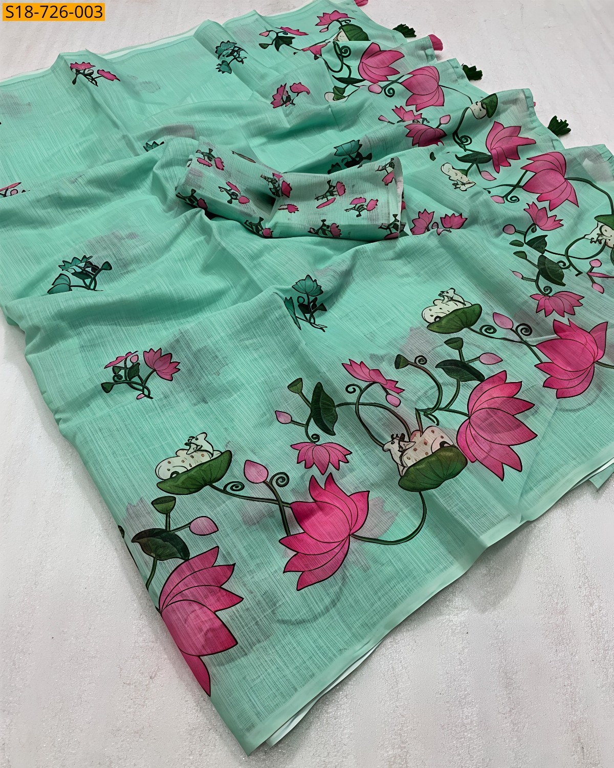 Sky Blue Fancy Linen Blooming Sarees