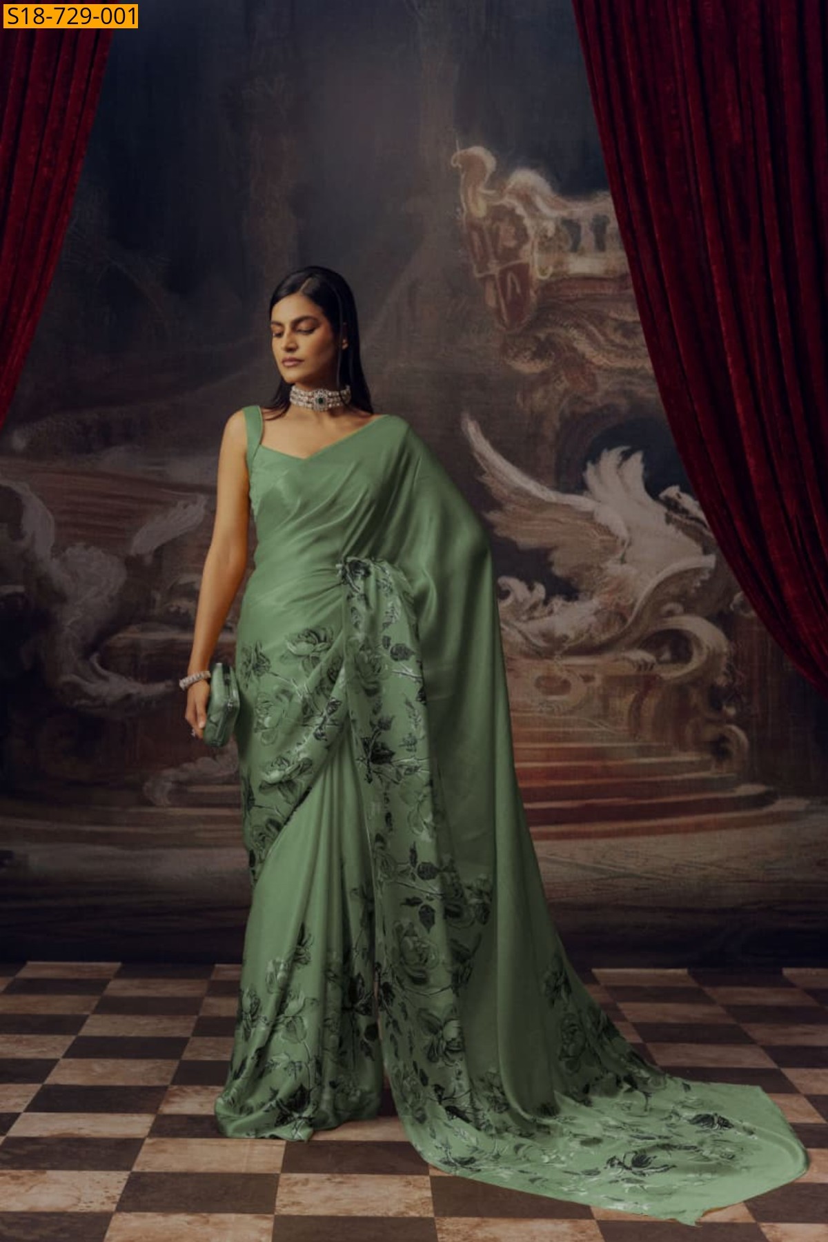 Green Japan satin silk sarees