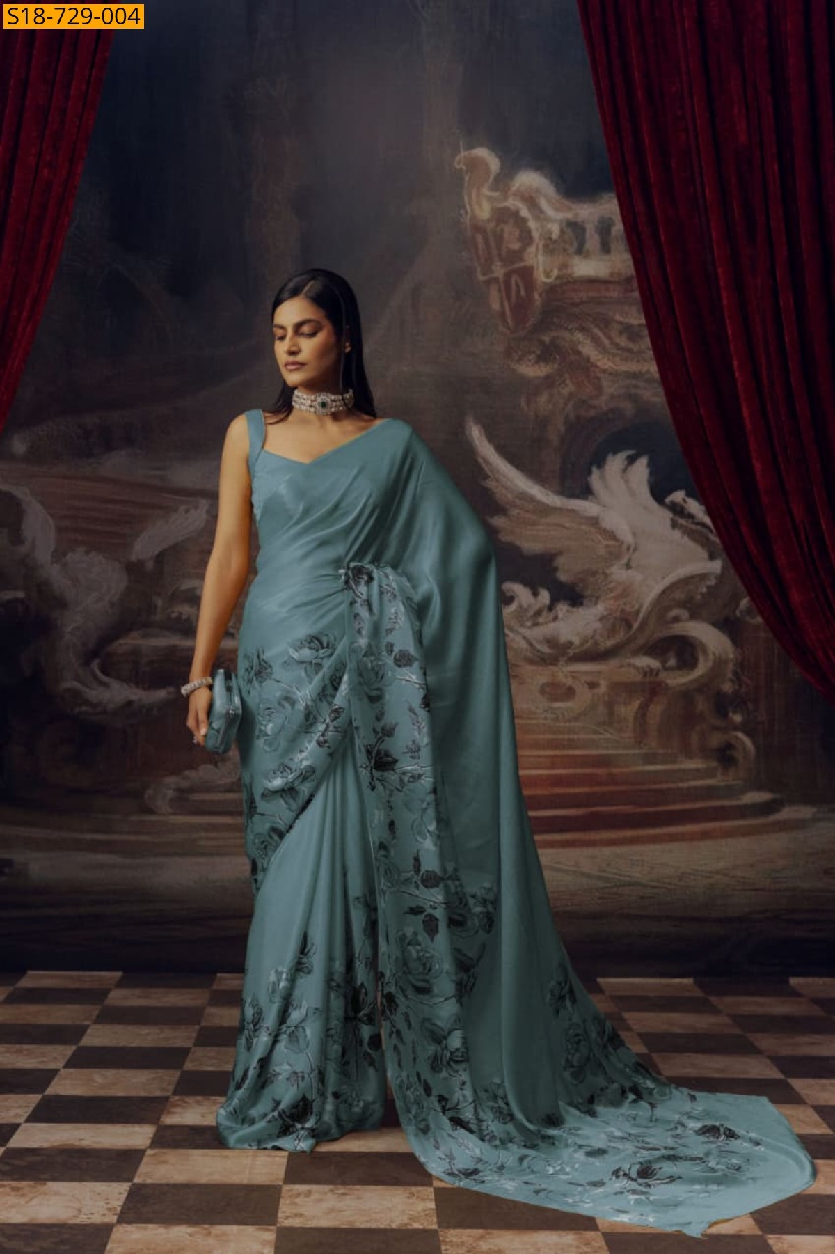 Gray Japan satin silk sarees