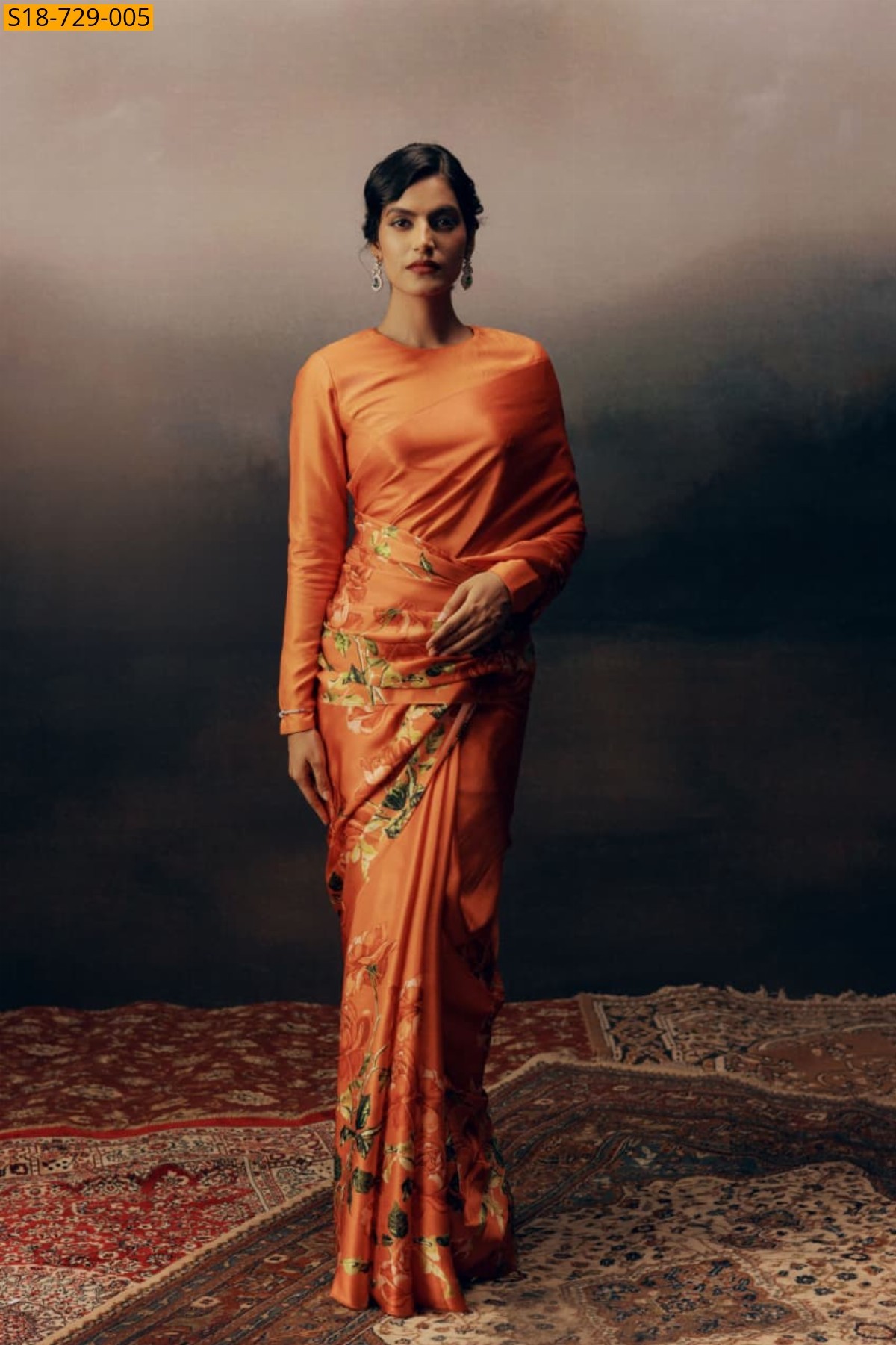 Orange Japan satin silk sarees