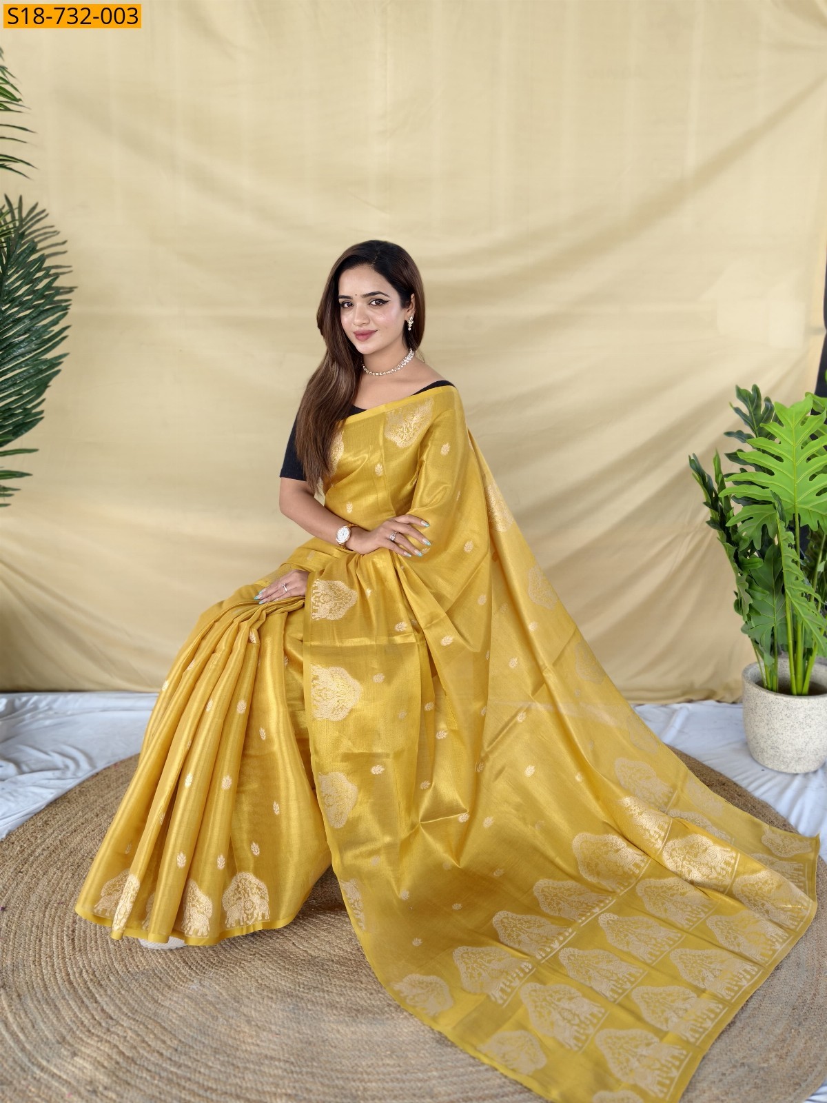 Mustard Zari Tissue weaving Sarees
