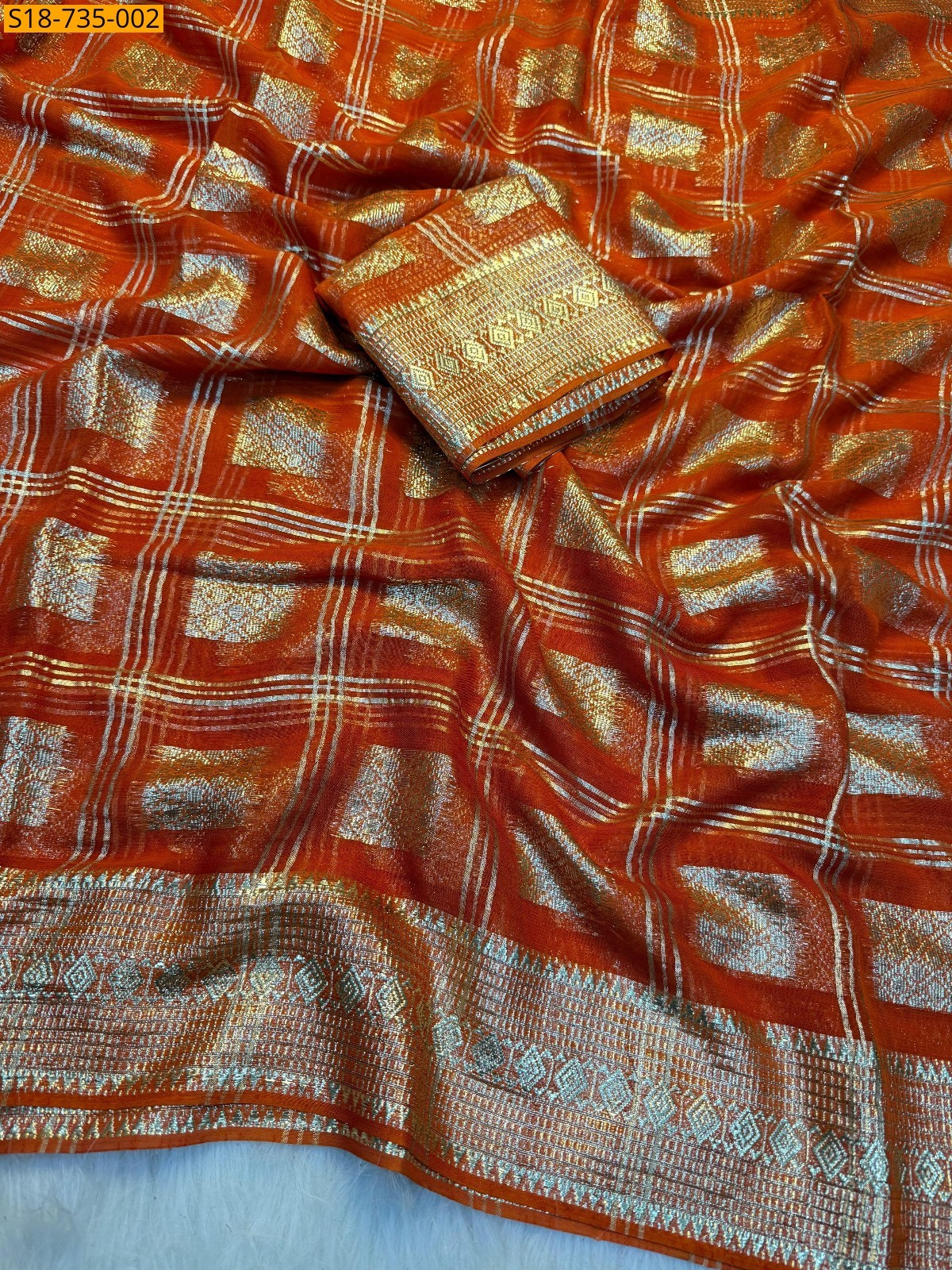 Orange Viscose Georgette  Sarees