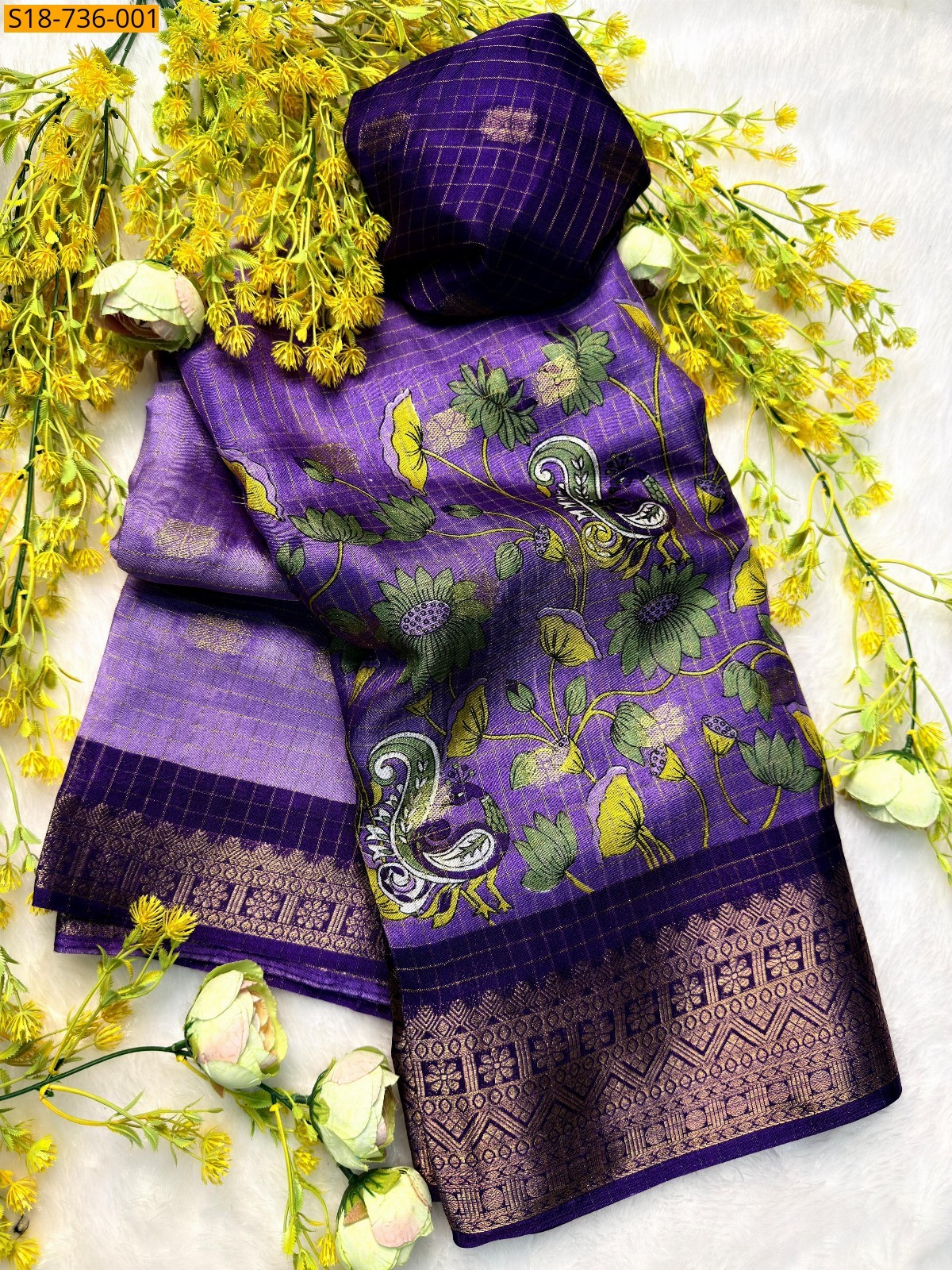 Lavender Fancy zari Checks Sarees