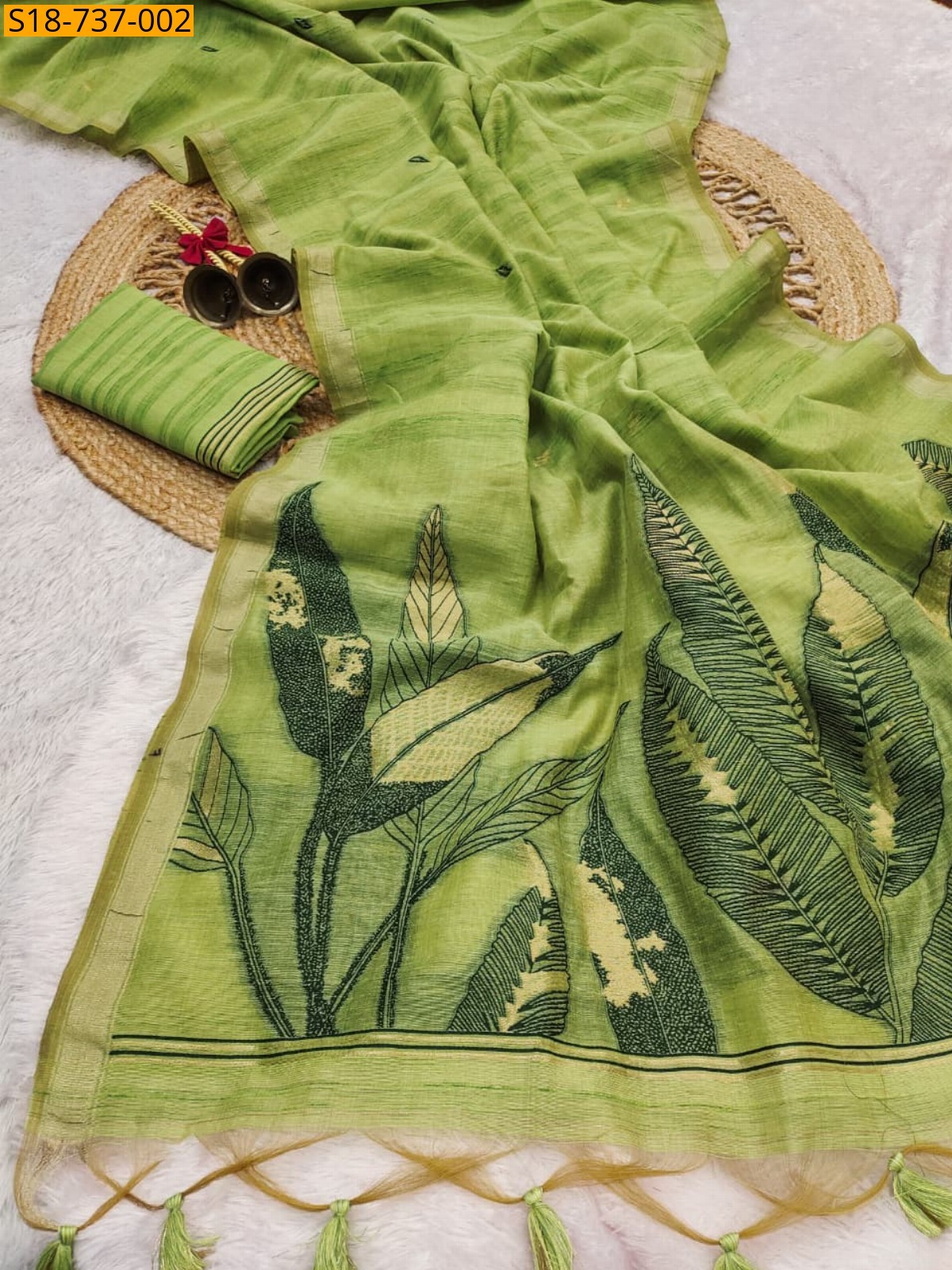 Green Premium Ghicha Cotton Sarees
