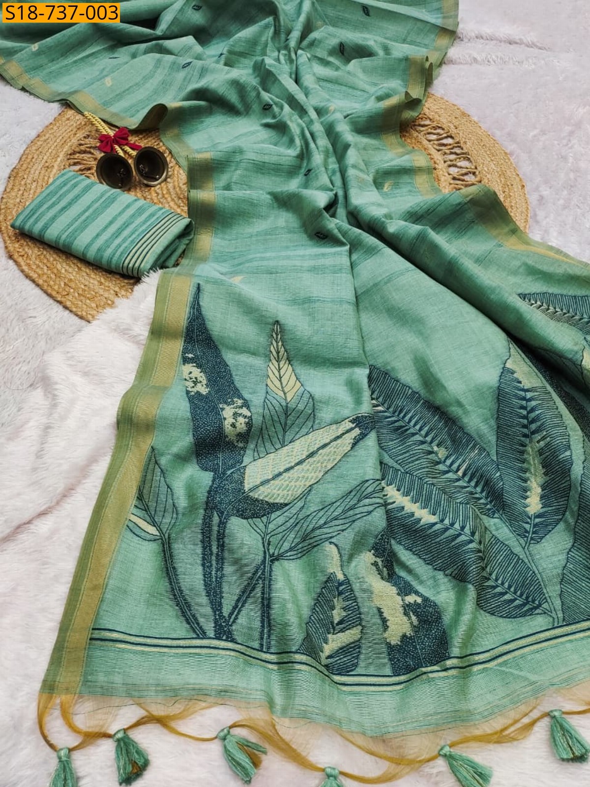 Sky Blue Premium Ghicha Cotton Sarees