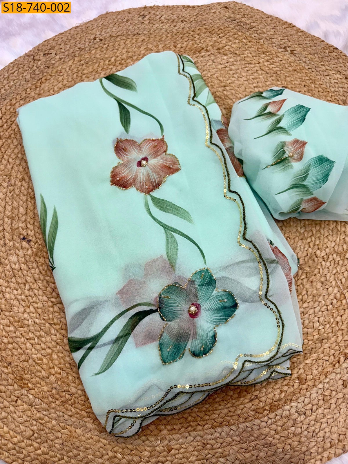 Sky Blue Weightless Georgette Sarees