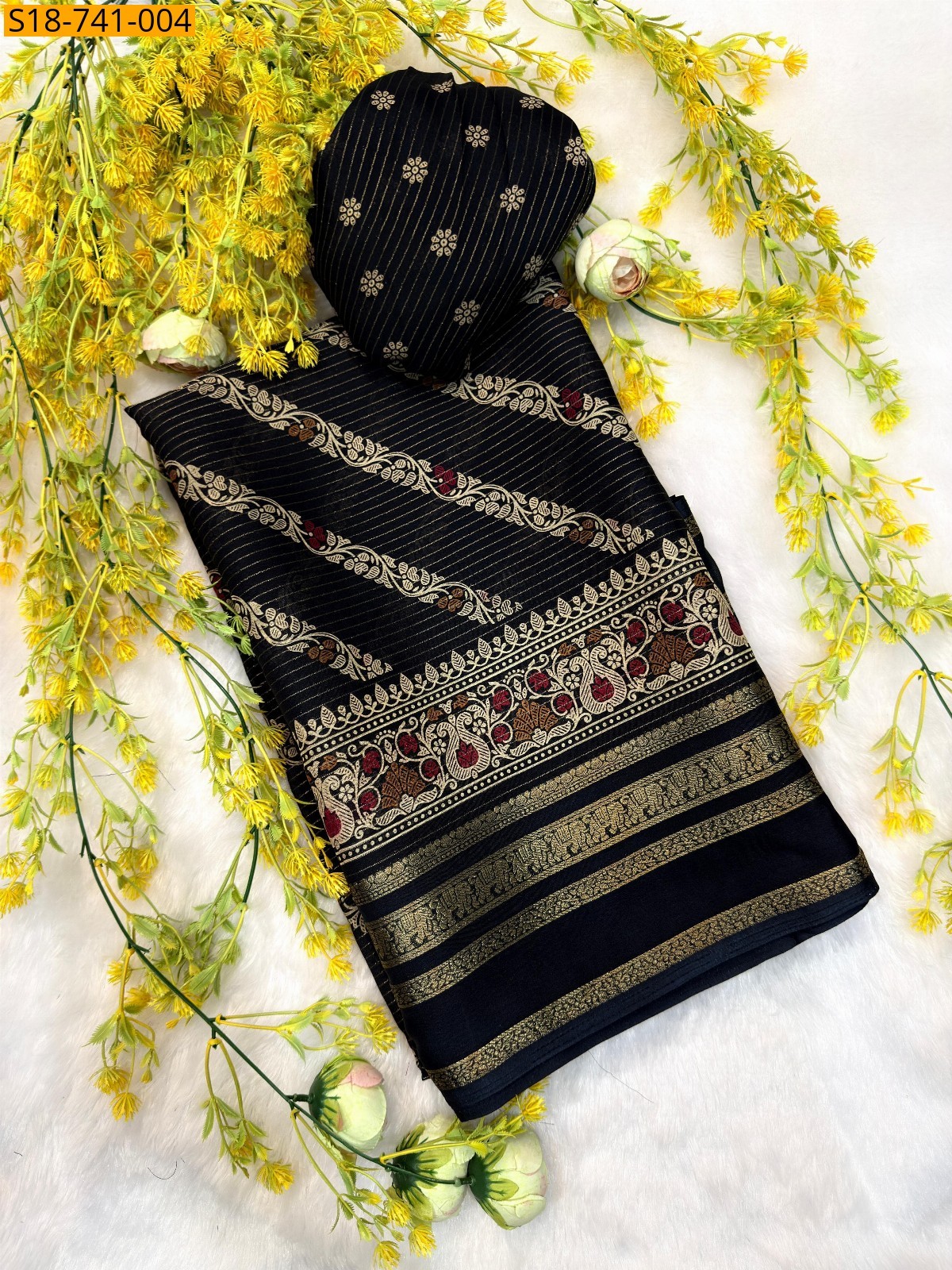 Black Fancy Crape Silk Sarees