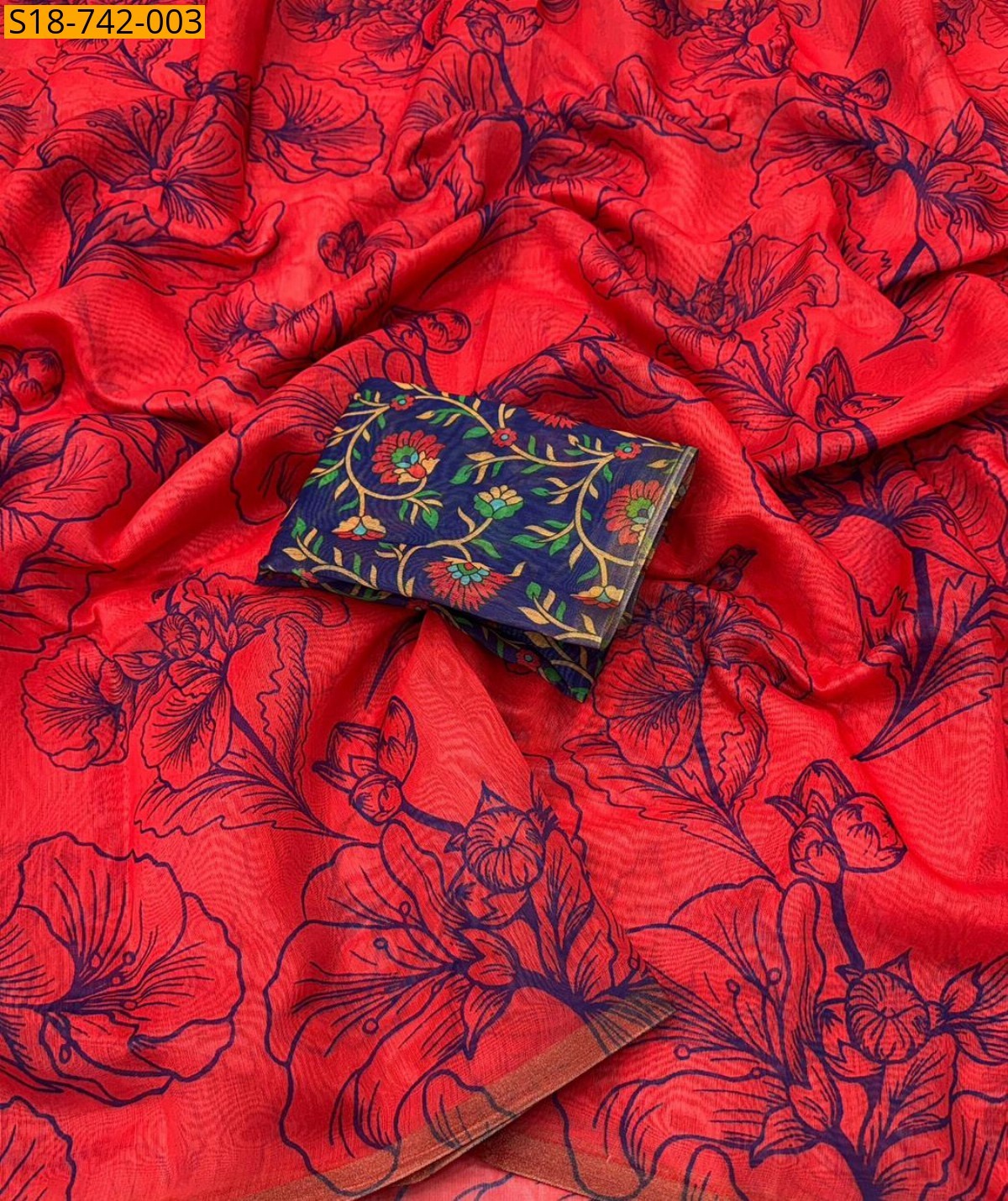 Red Fancy Chanderi printed sarees