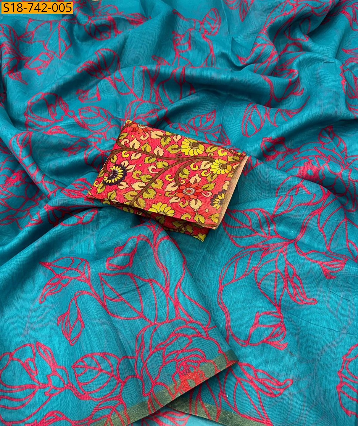 Rama Green Fancy Chanderi printed sarees