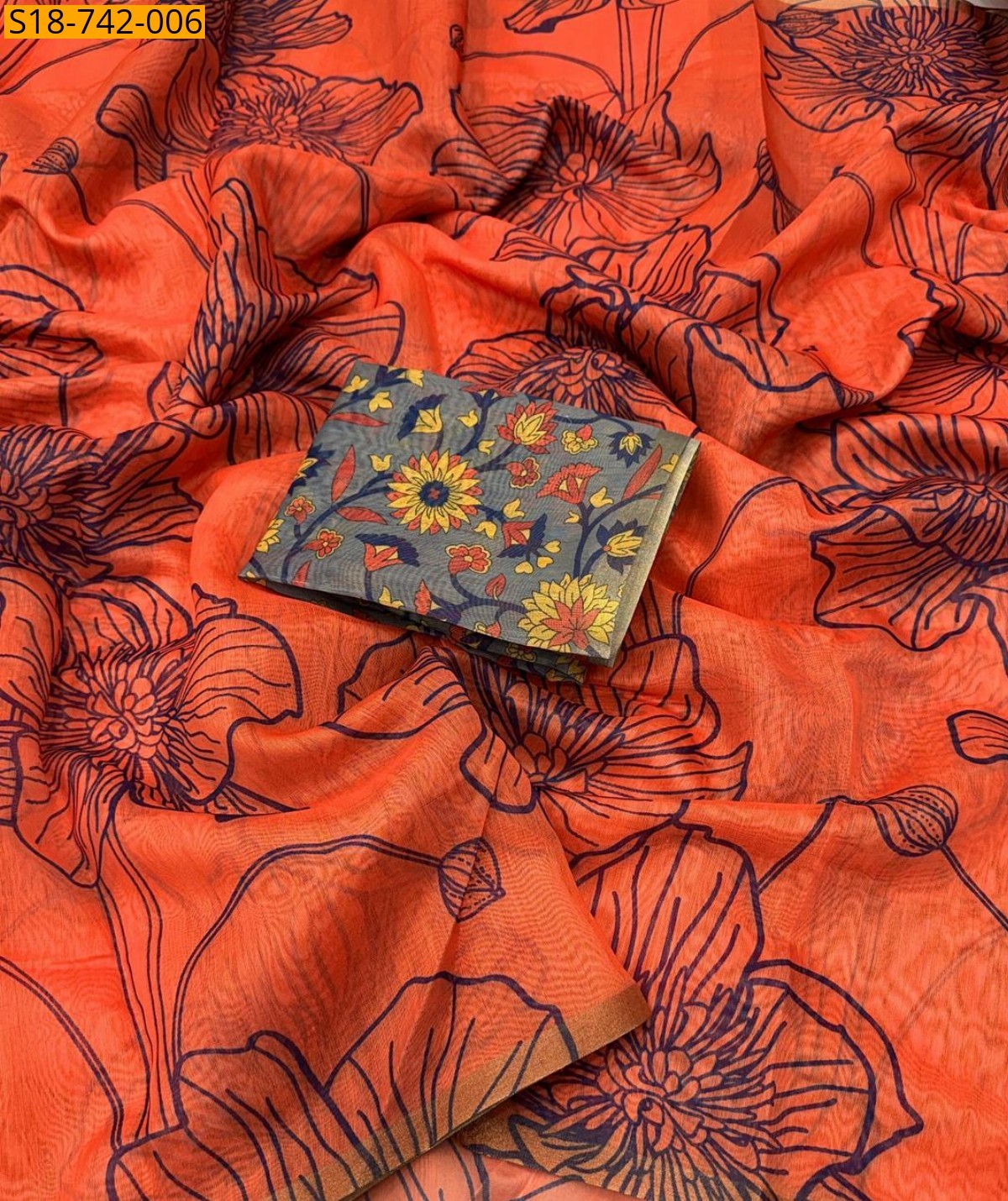 Orange Fancy Chanderi printed sarees