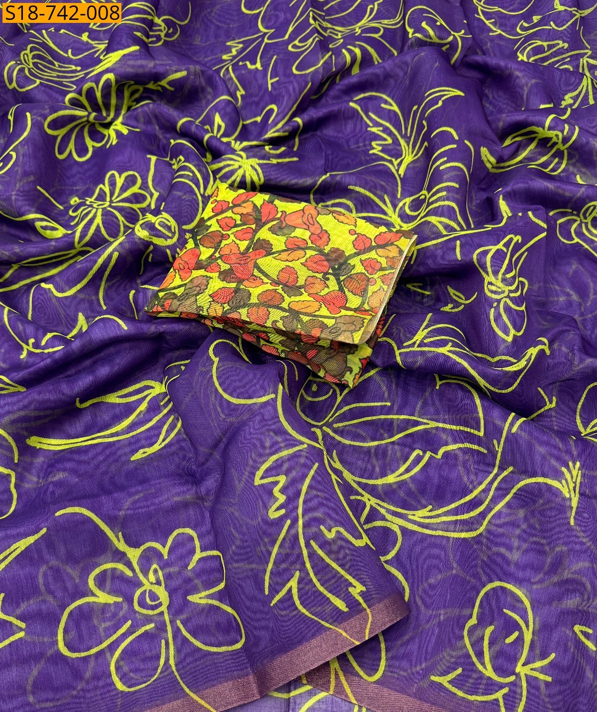 Voilet Fancy Chanderi printed sarees
