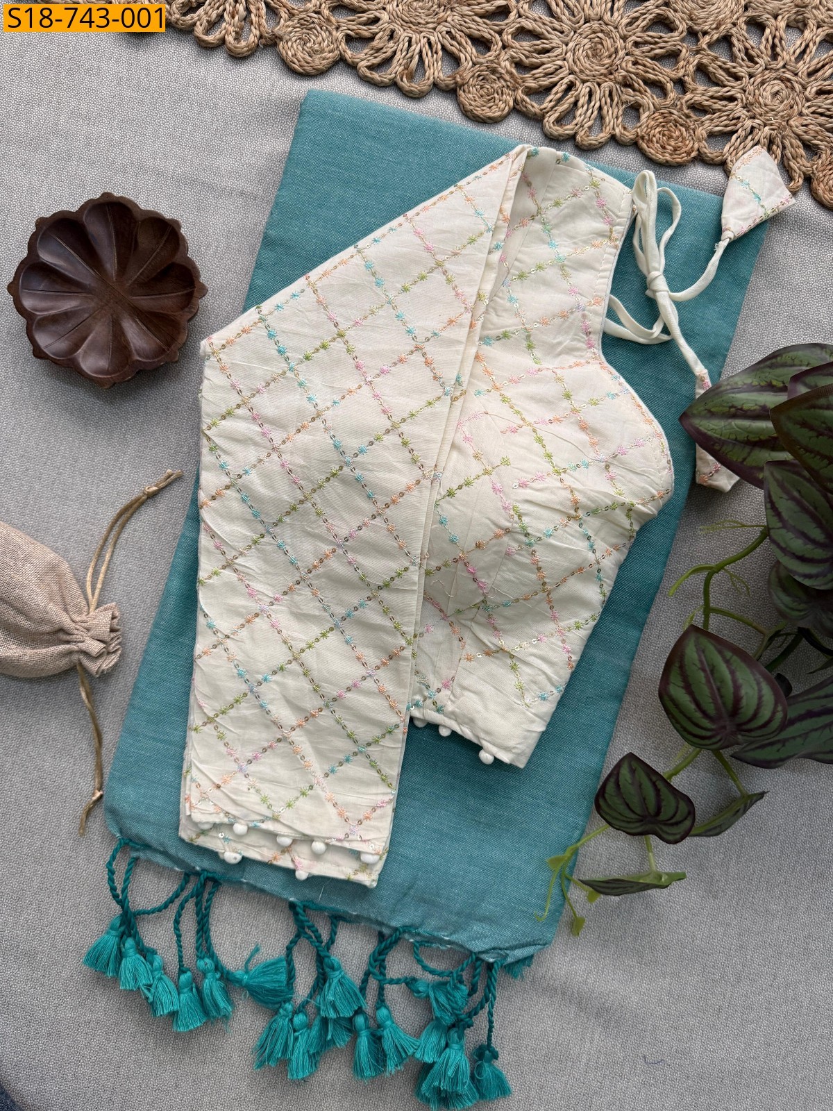 Blue Khadi Cotton Saree