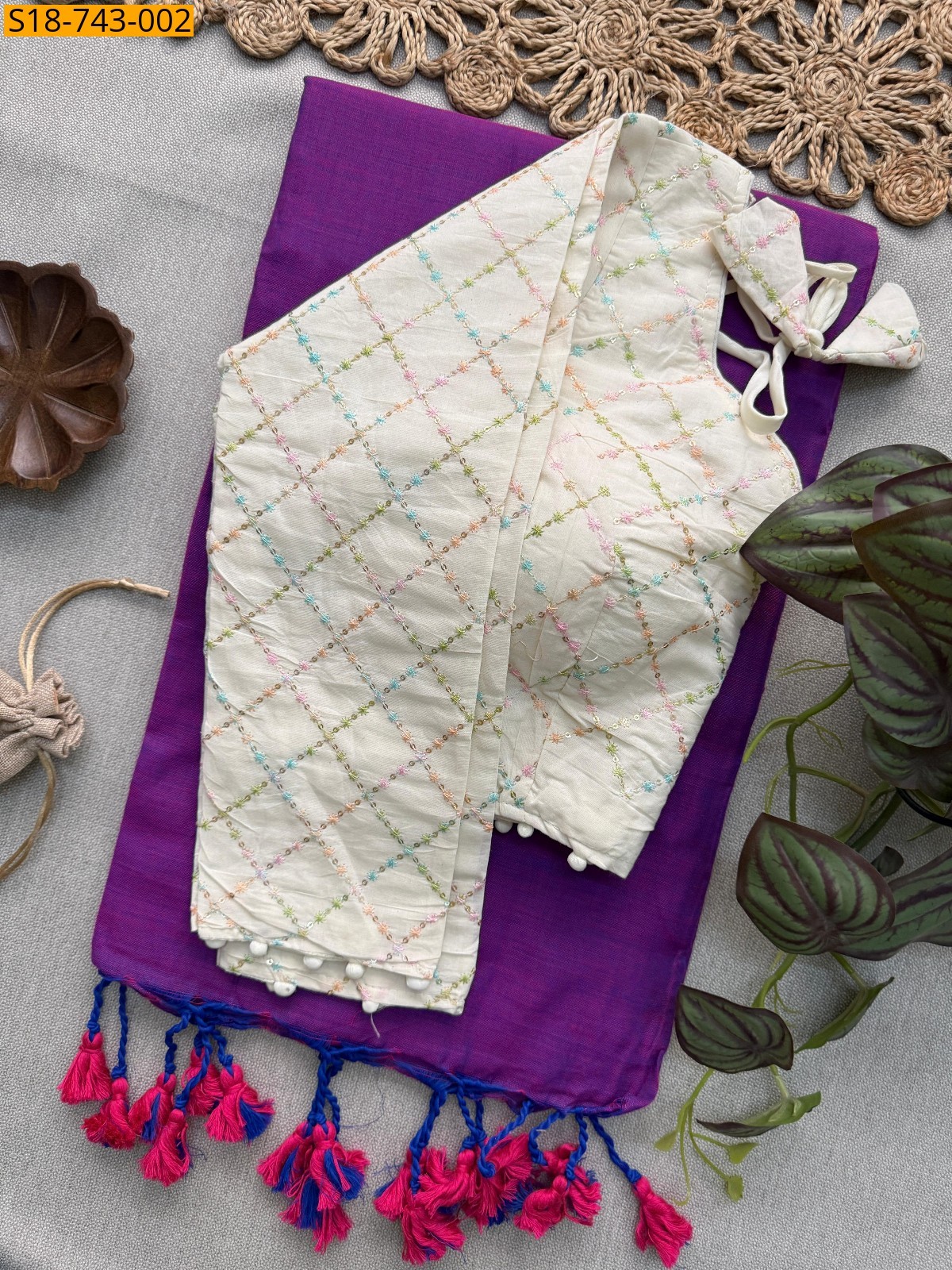 Lavendar Khadi Cotton Saree