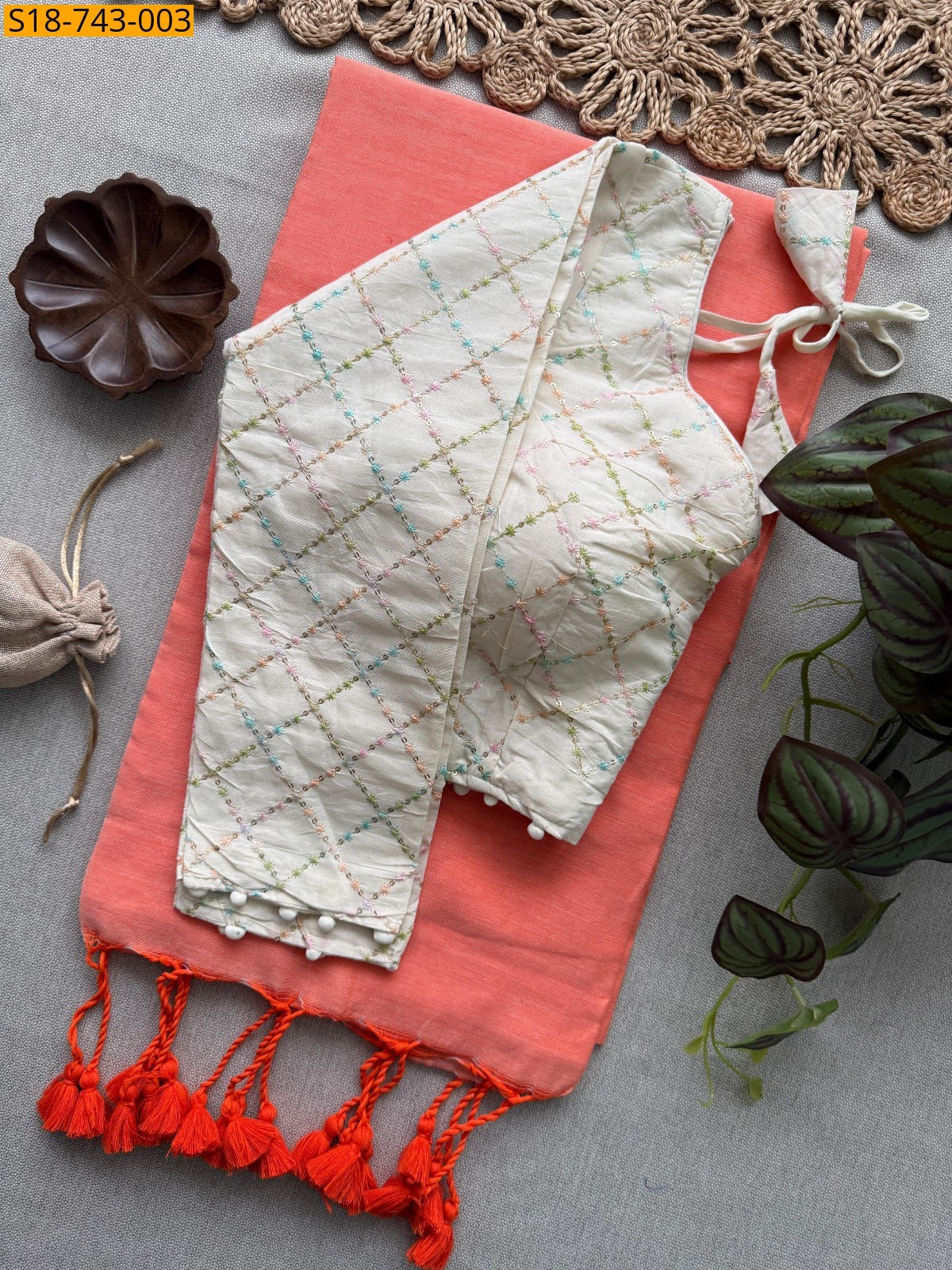 Orange Khadi Cotton Saree