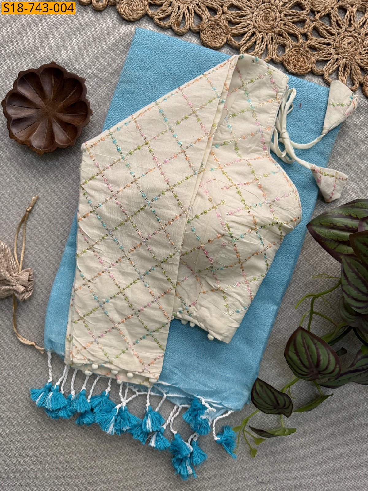 Sky Blue Khadi Cotton Saree