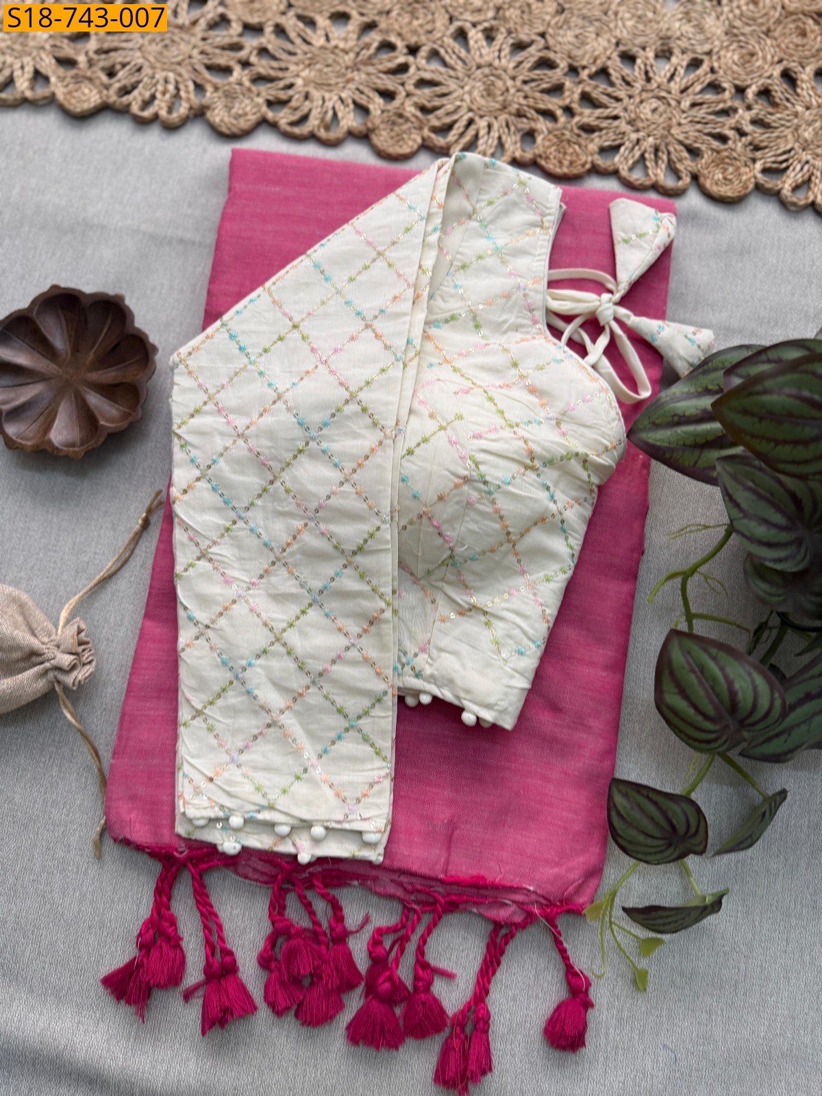 Rose Khadi Cotton Saree