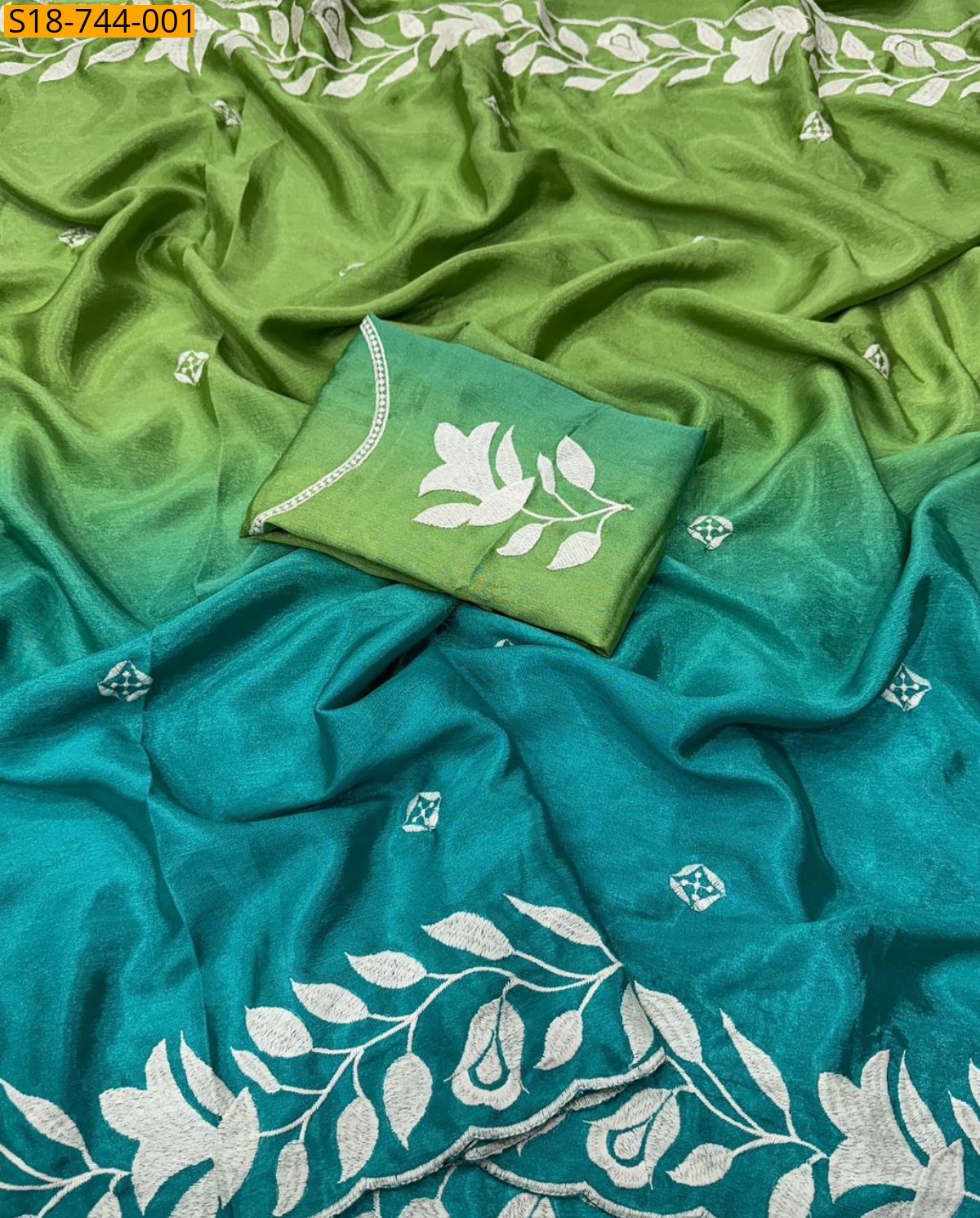 Green Soft Silk Chinnon Saree