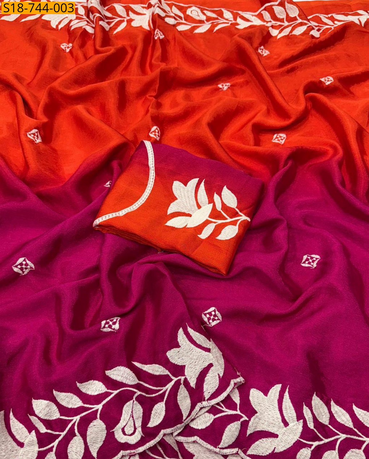 Red Soft Silk Chinnon Saree