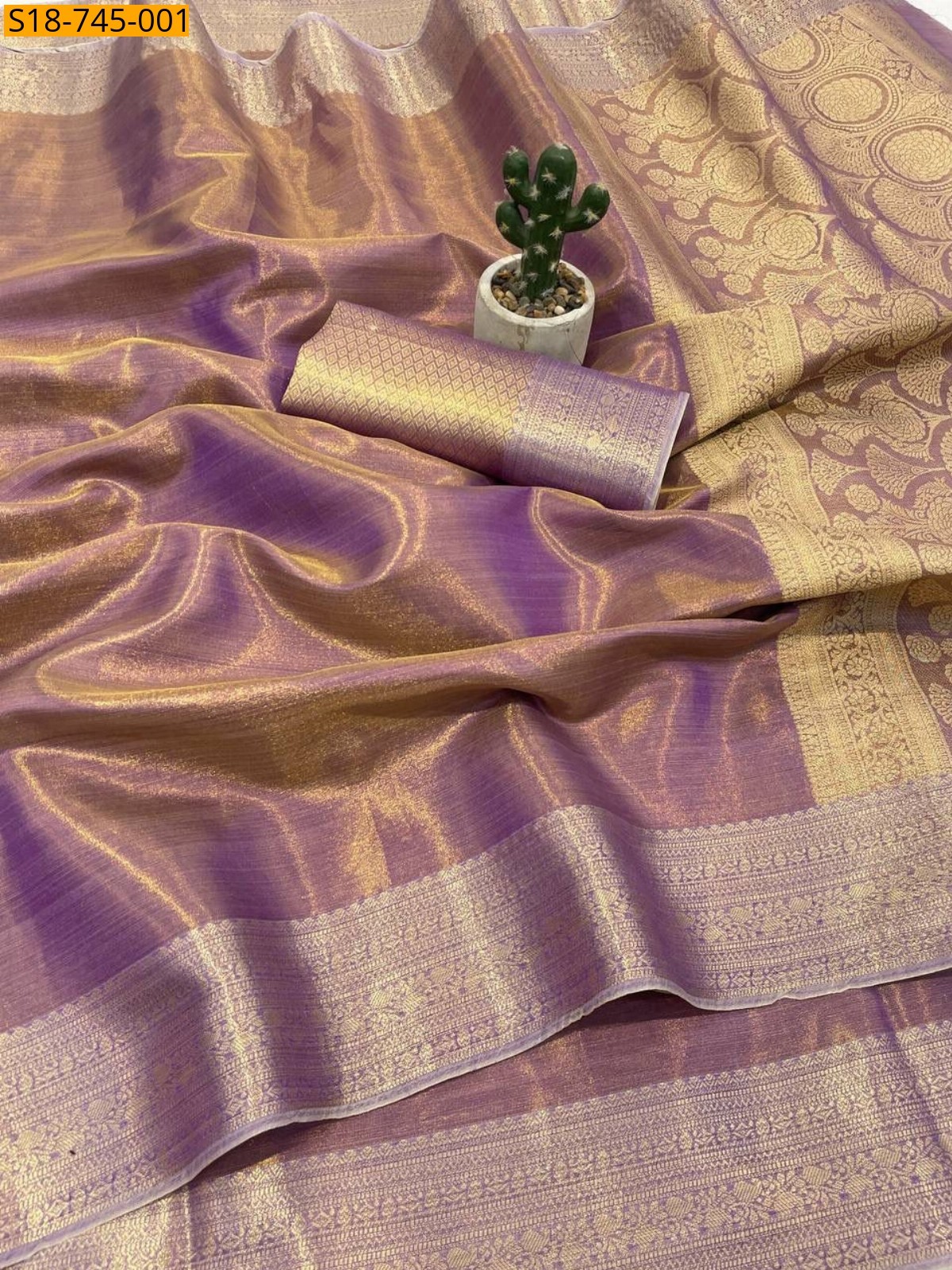 Lavendar Banarasi Soft Tissue Silk  Saree