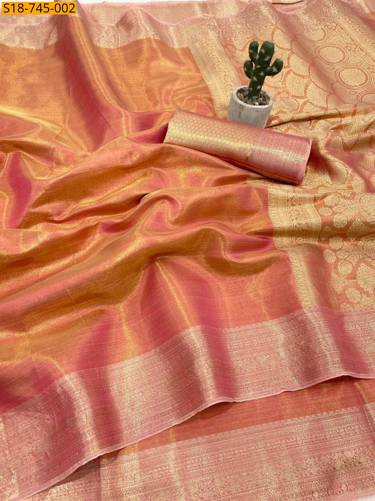 Orange Banarasi Soft Tissue Silk  Saree