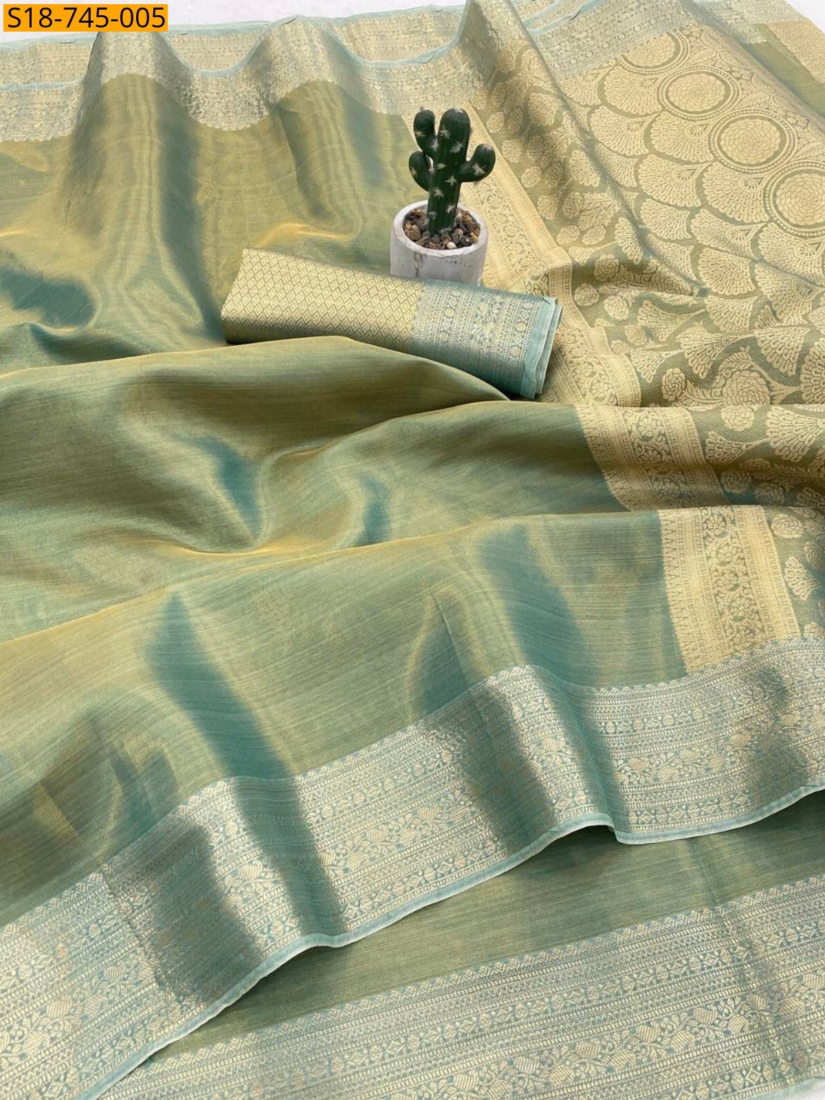 Green Banarasi Soft Tissue Silk  Saree