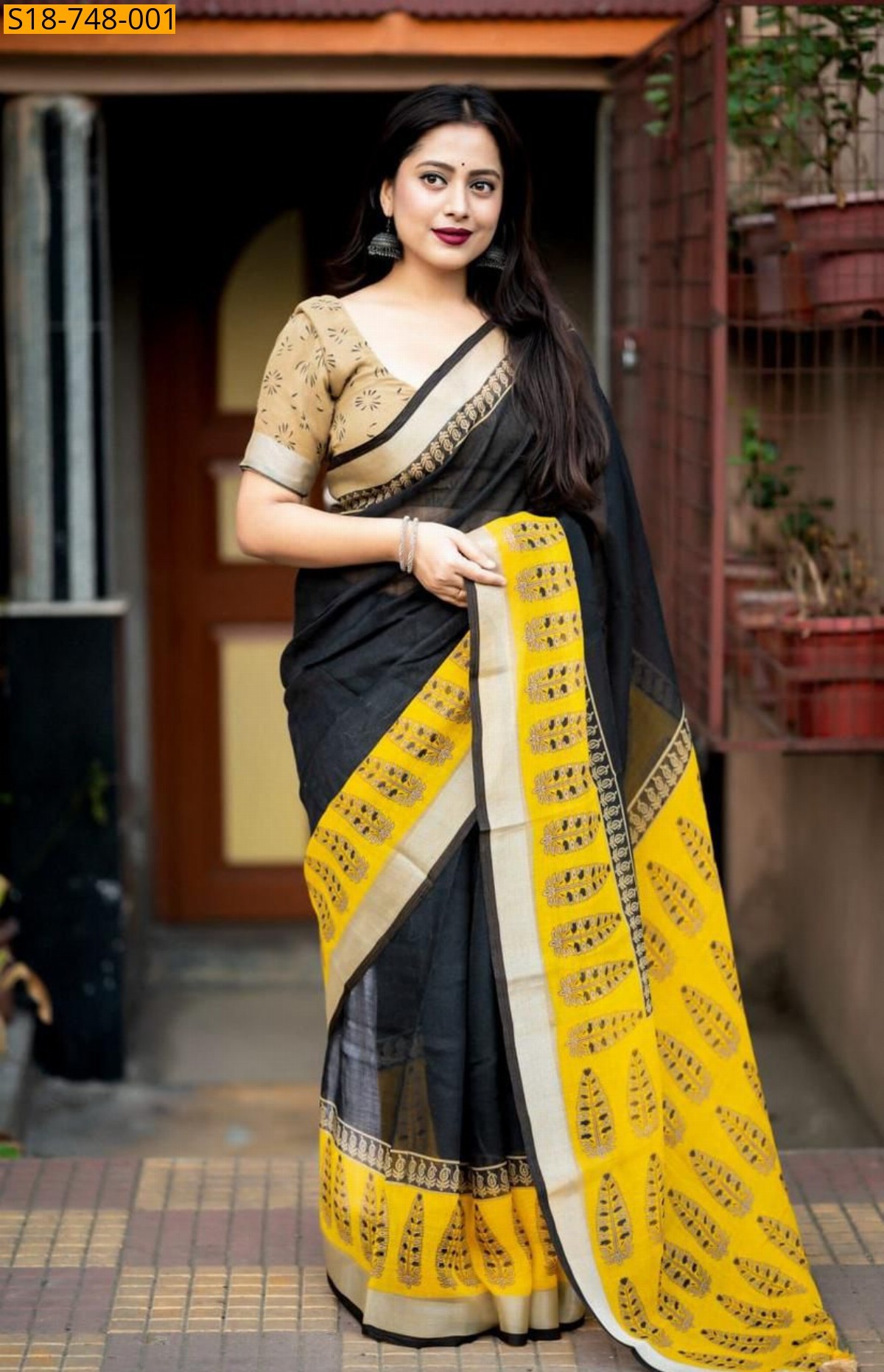 Black Fancy Linen saree