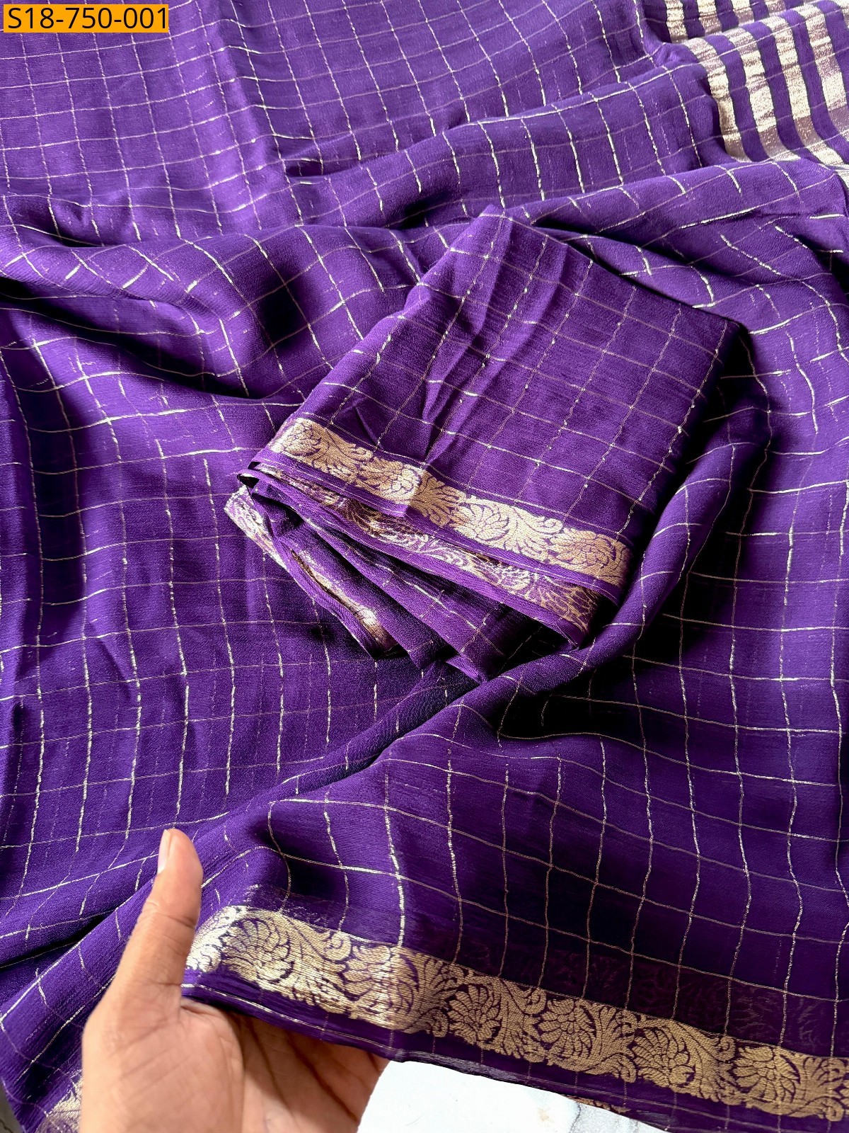 Violet Fancy chinnon viscose checks sarees