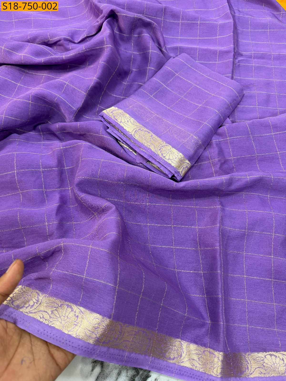 Lavender Fancy chinnon viscose checks sarees