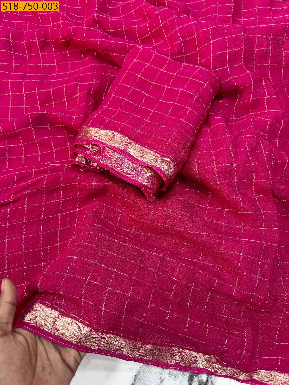 Pink Fancy chinnon viscose checks sarees