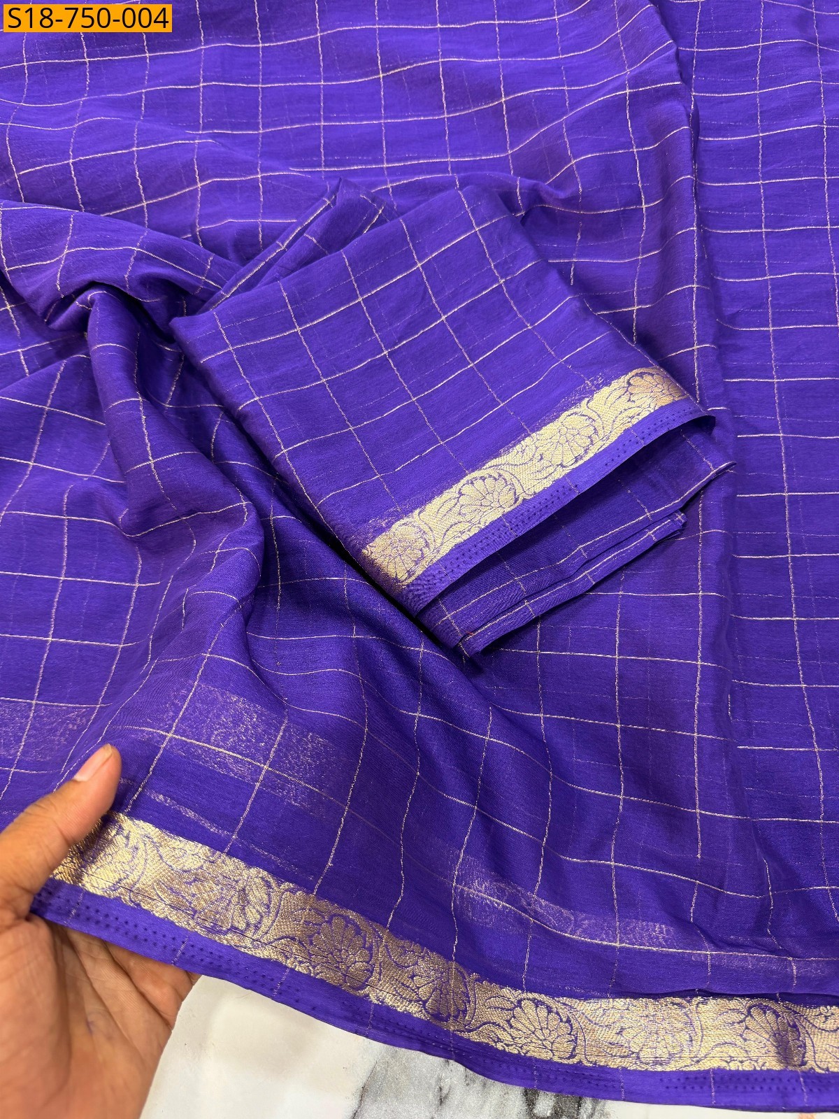Blue Fancy chinnon viscose checks sarees