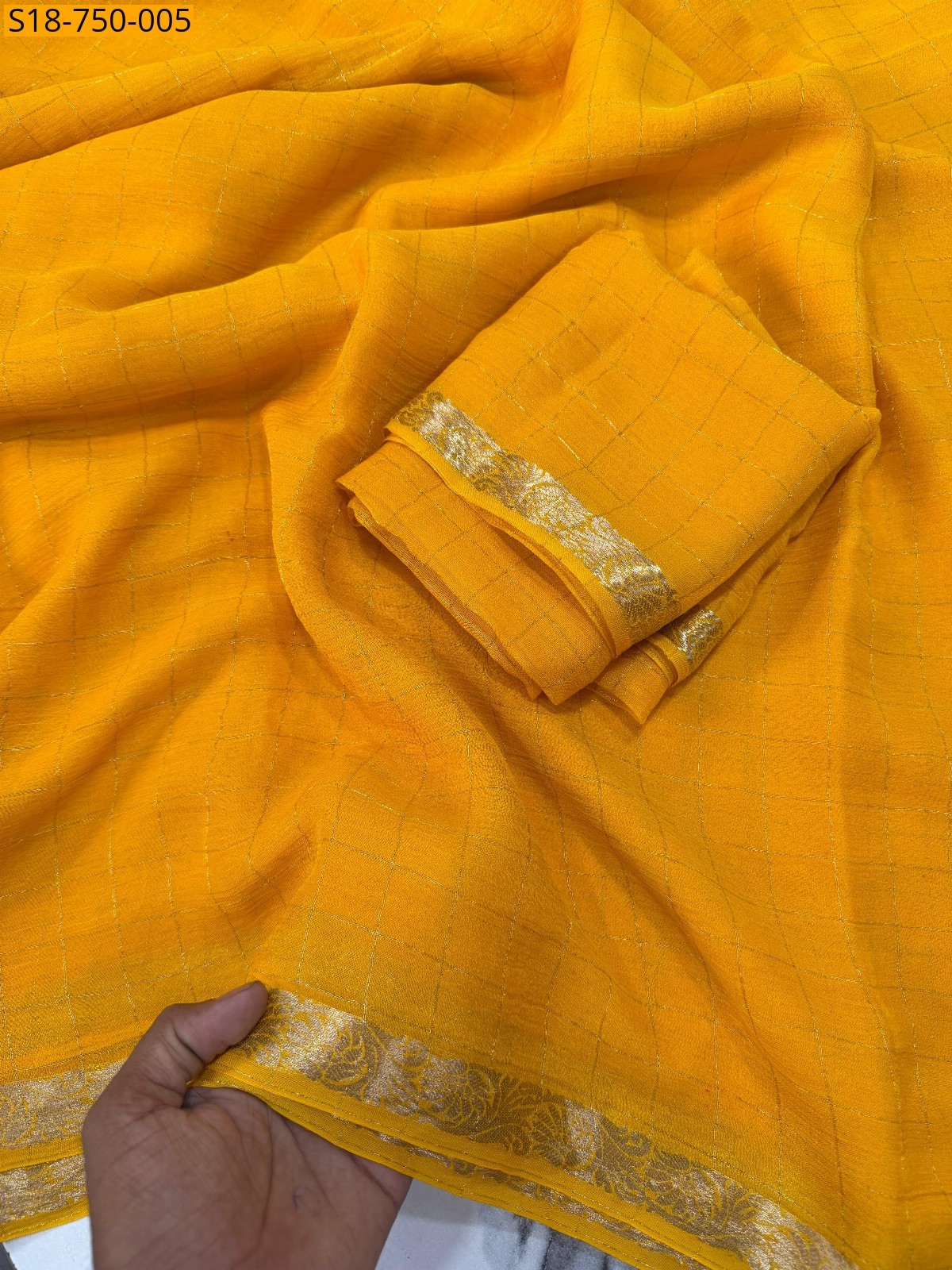 Yellow Fancy chinnon viscose checks sarees
