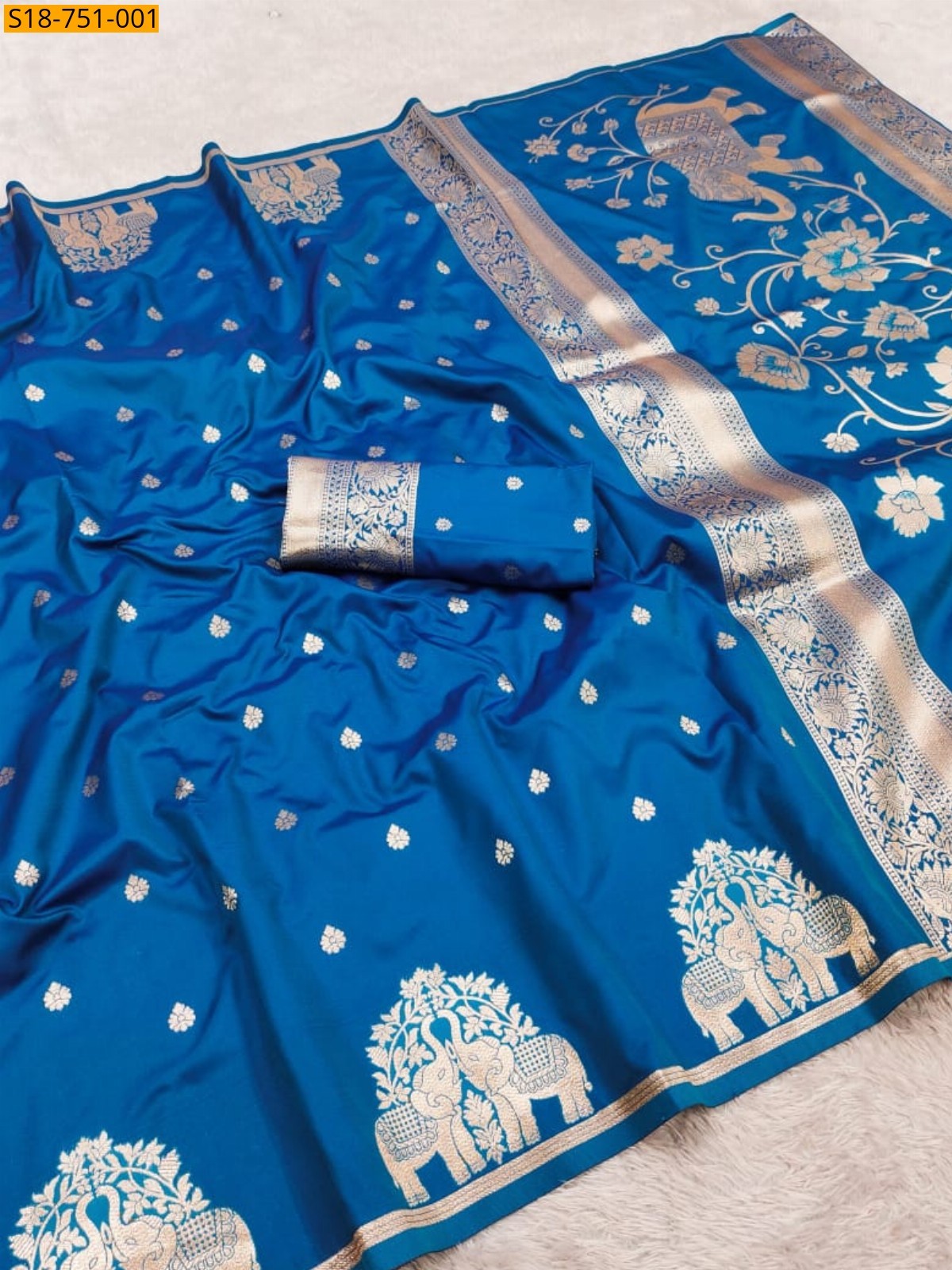 Blue Fancy Banarasi Silk Saree
