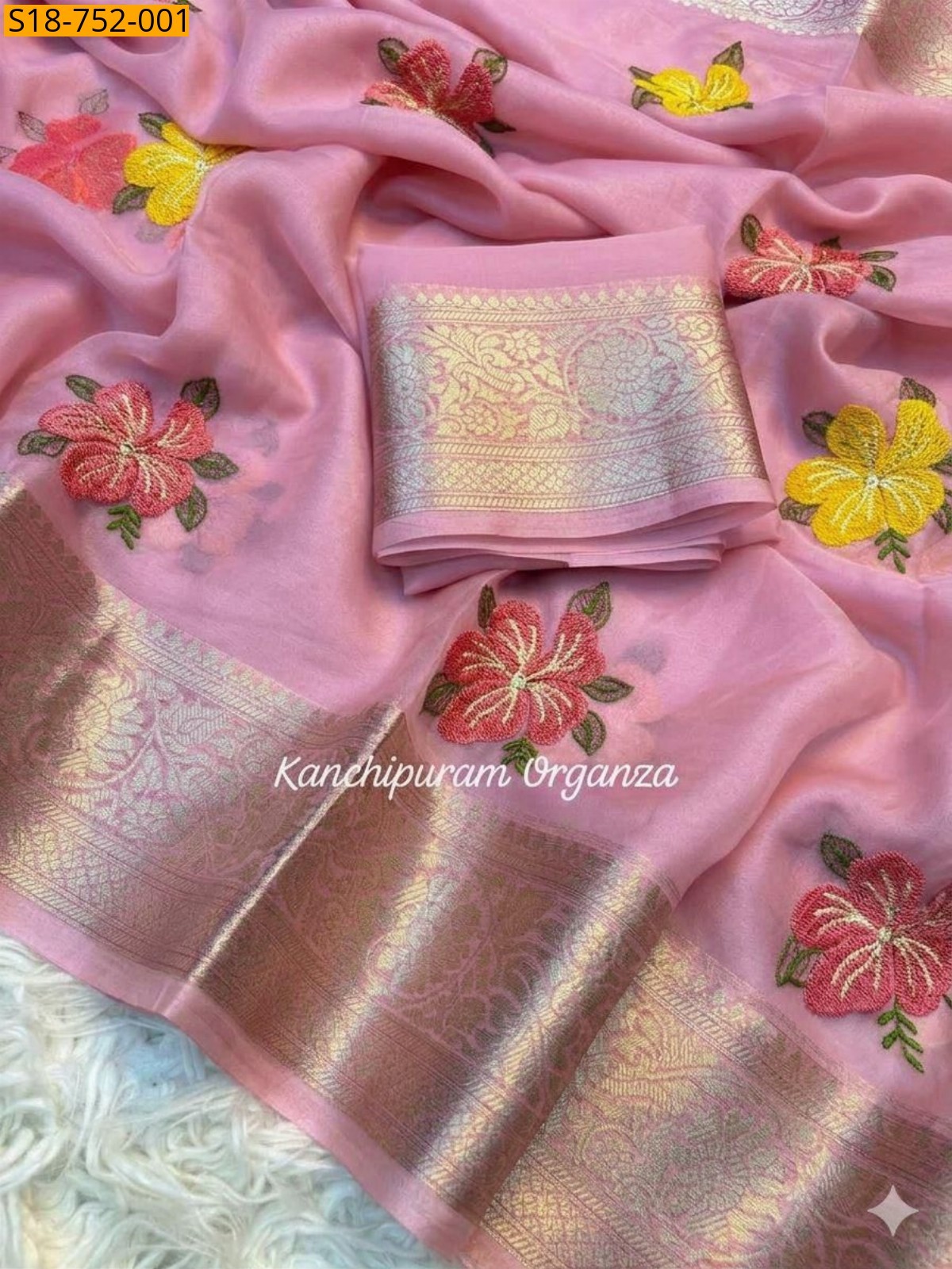 Pink Fancy organza embroidery sarees