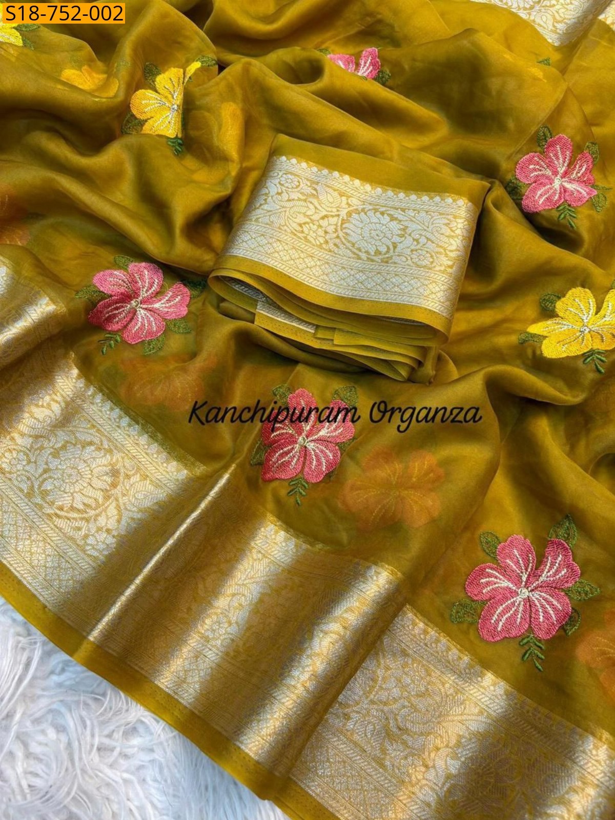 Yellow Fancy organza embroidery sarees