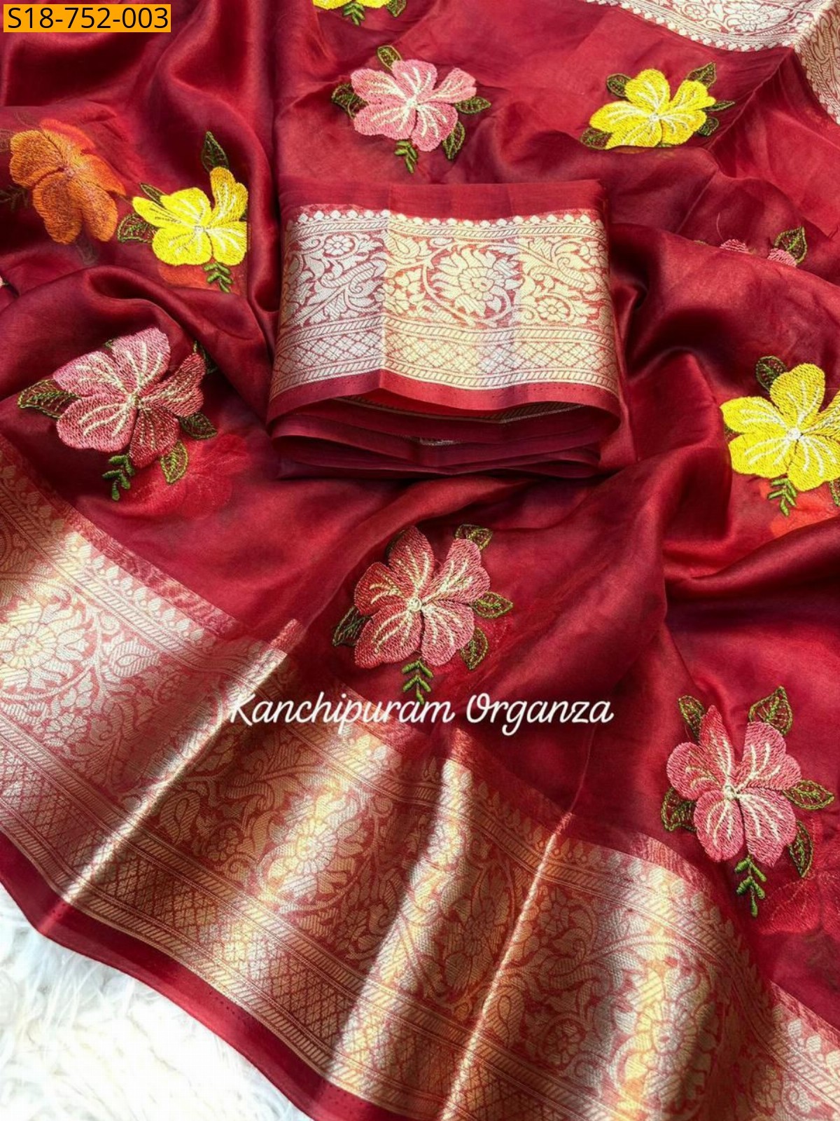 Red Fancy organza embroidery sarees
