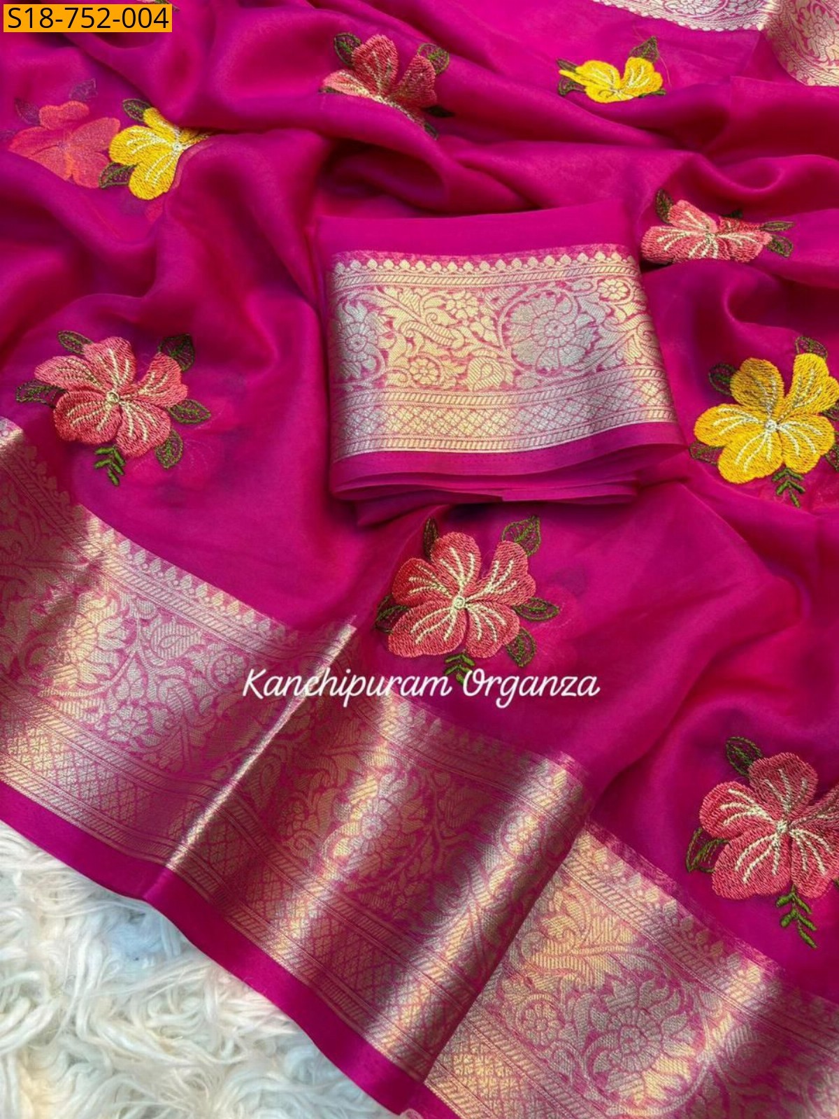 Pink Fancy organza embroidery sarees