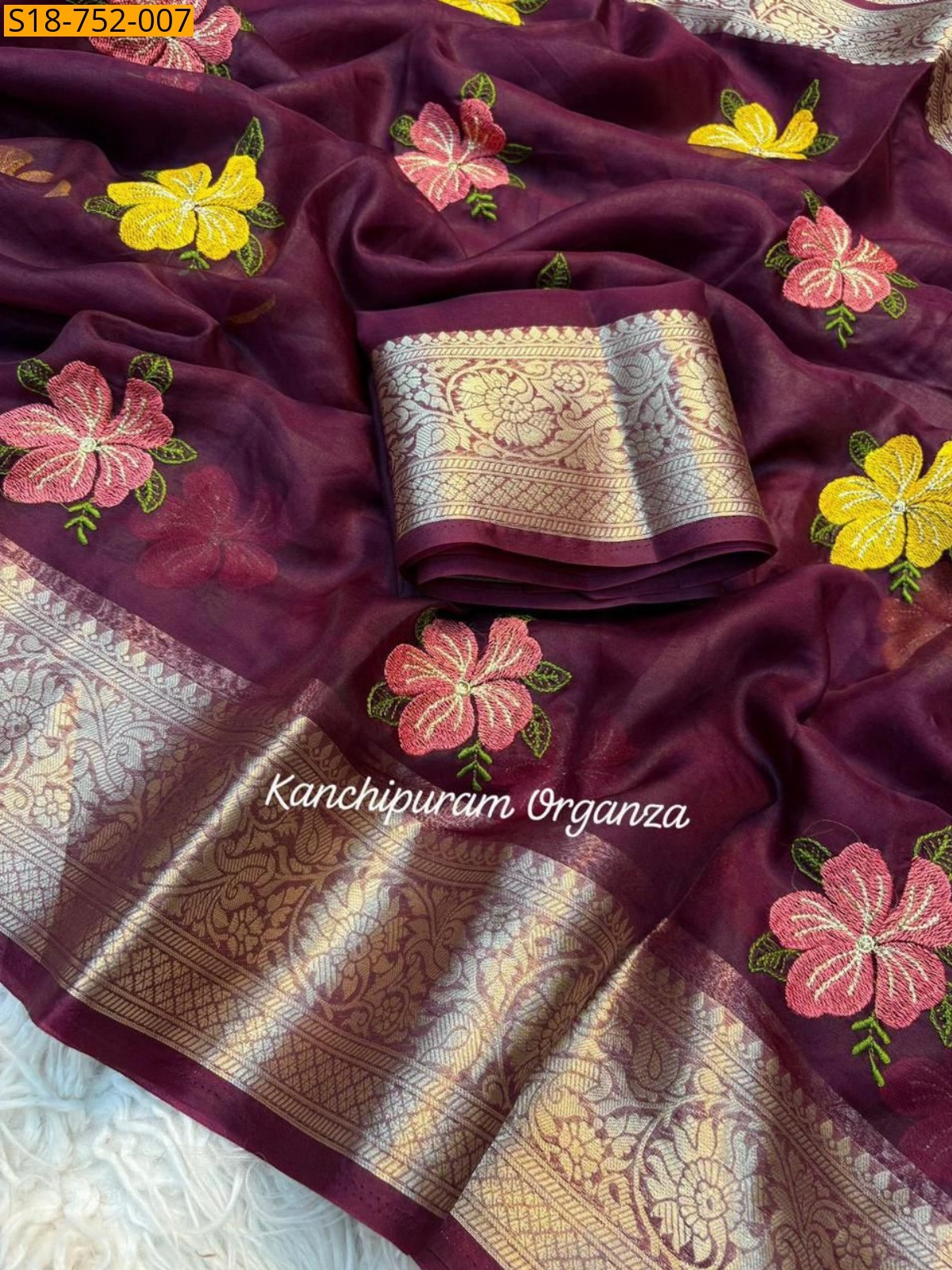 Maroon Fancy organza embroidery sarees